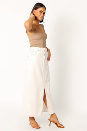 Petal and Pup USA BOTTOMS Rana Denim Midi Skirt - White