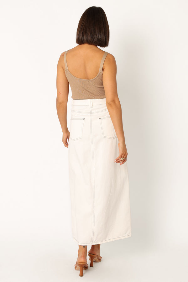 Petal and Pup USA BOTTOMS Rana Denim Midi Skirt - White