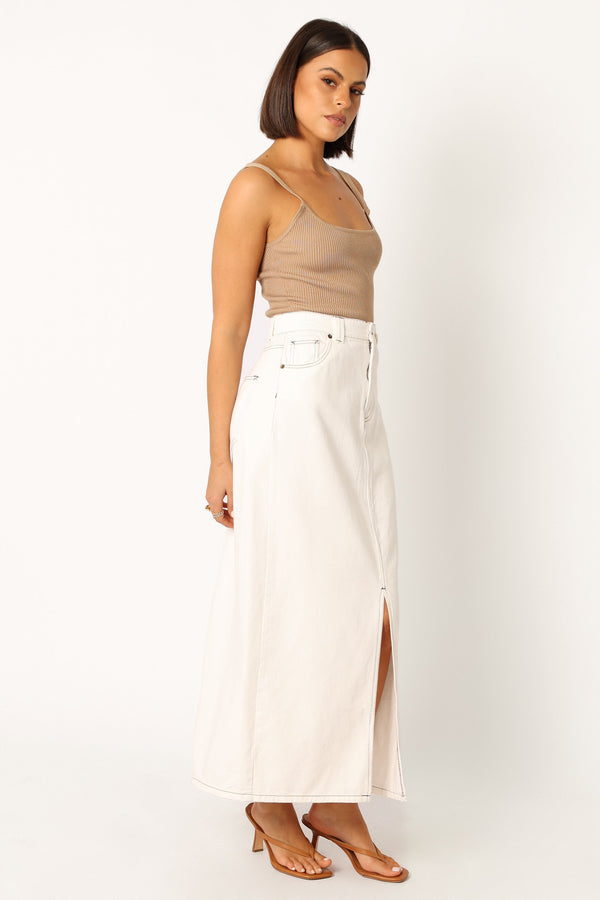 Petal and Pup USA BOTTOMS Rana Denim Midi Skirt - White