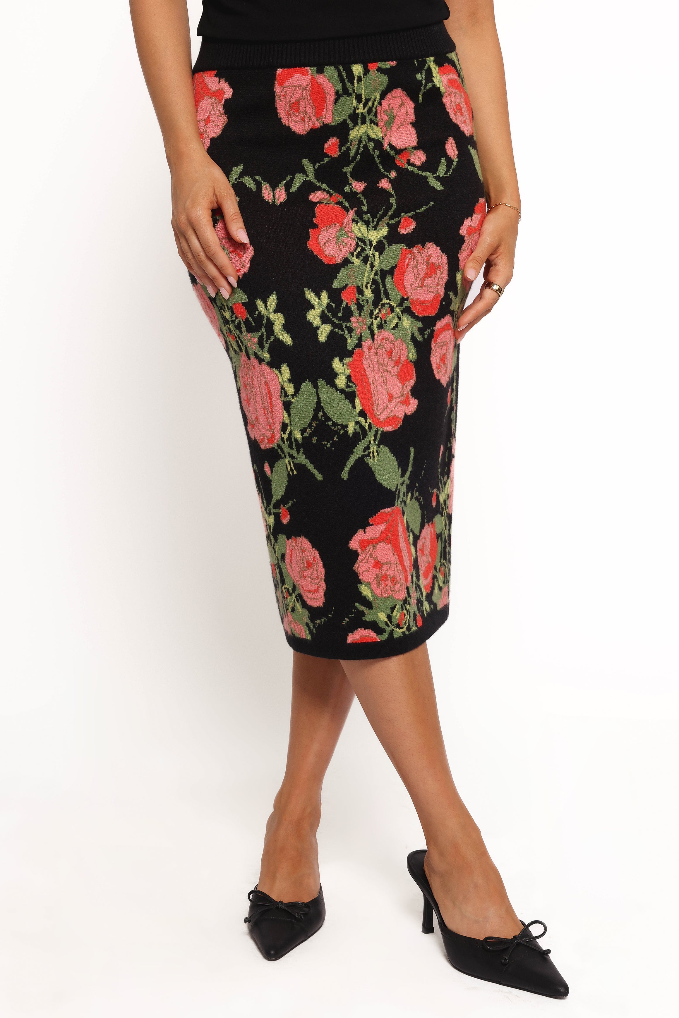 Petal and Pup USA BOTTOMS Reeva Knit Skirt - Black Floral