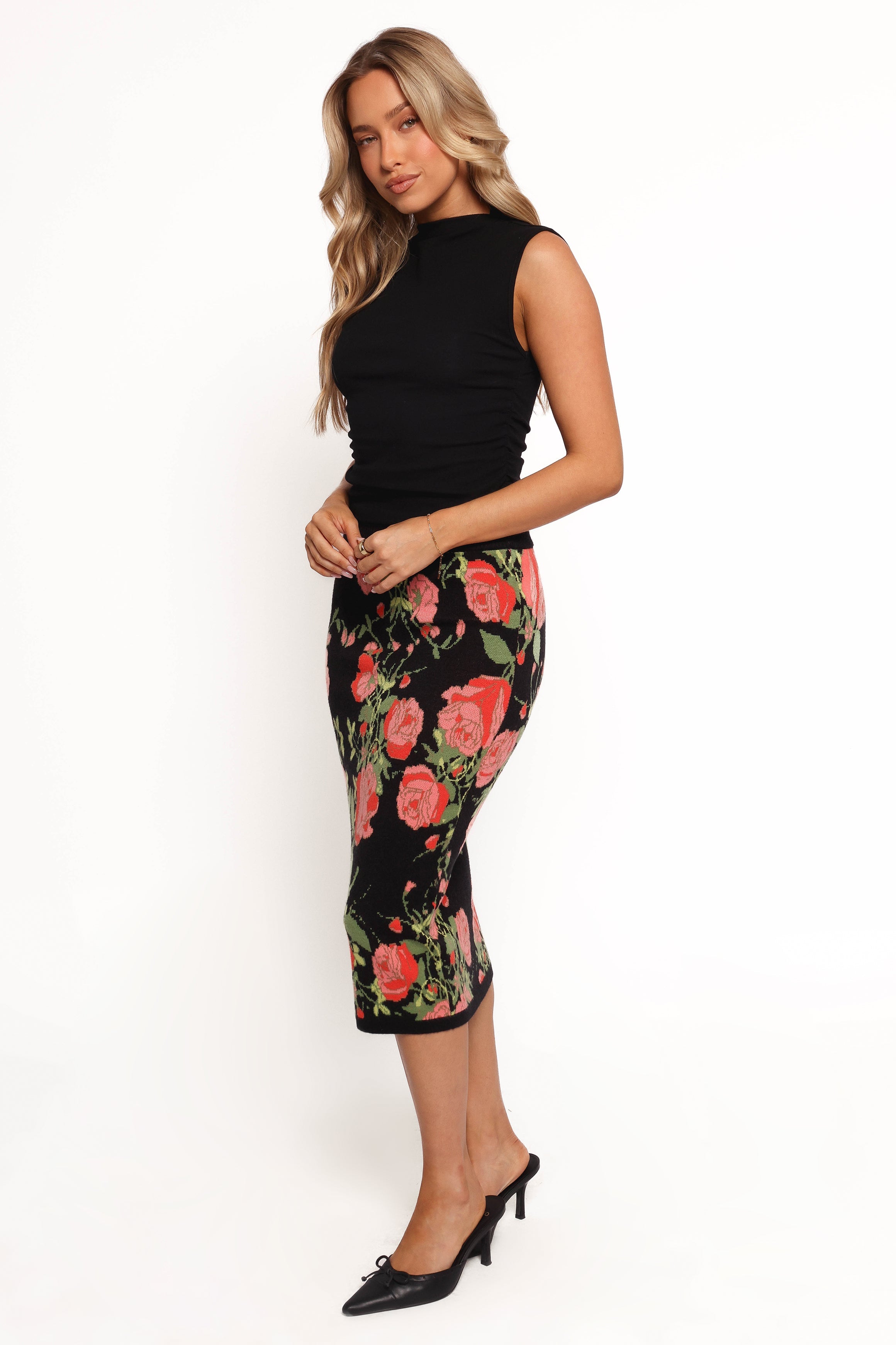 Petal and Pup USA BOTTOMS Reeva Knit Skirt - Black Floral