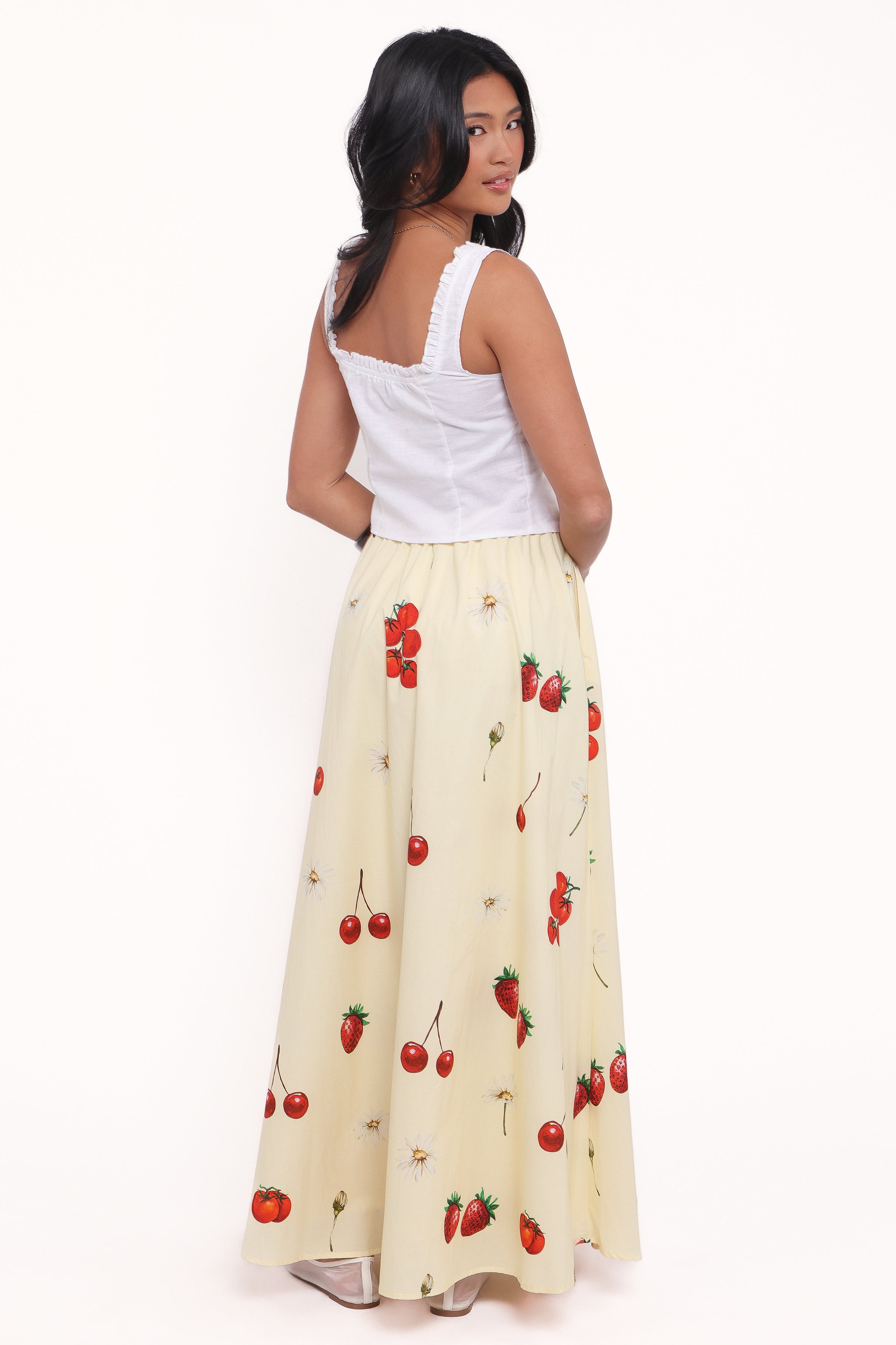 Petal and Pup USA BOTTOMS Remira Midi Skirt - Yellow Cherry