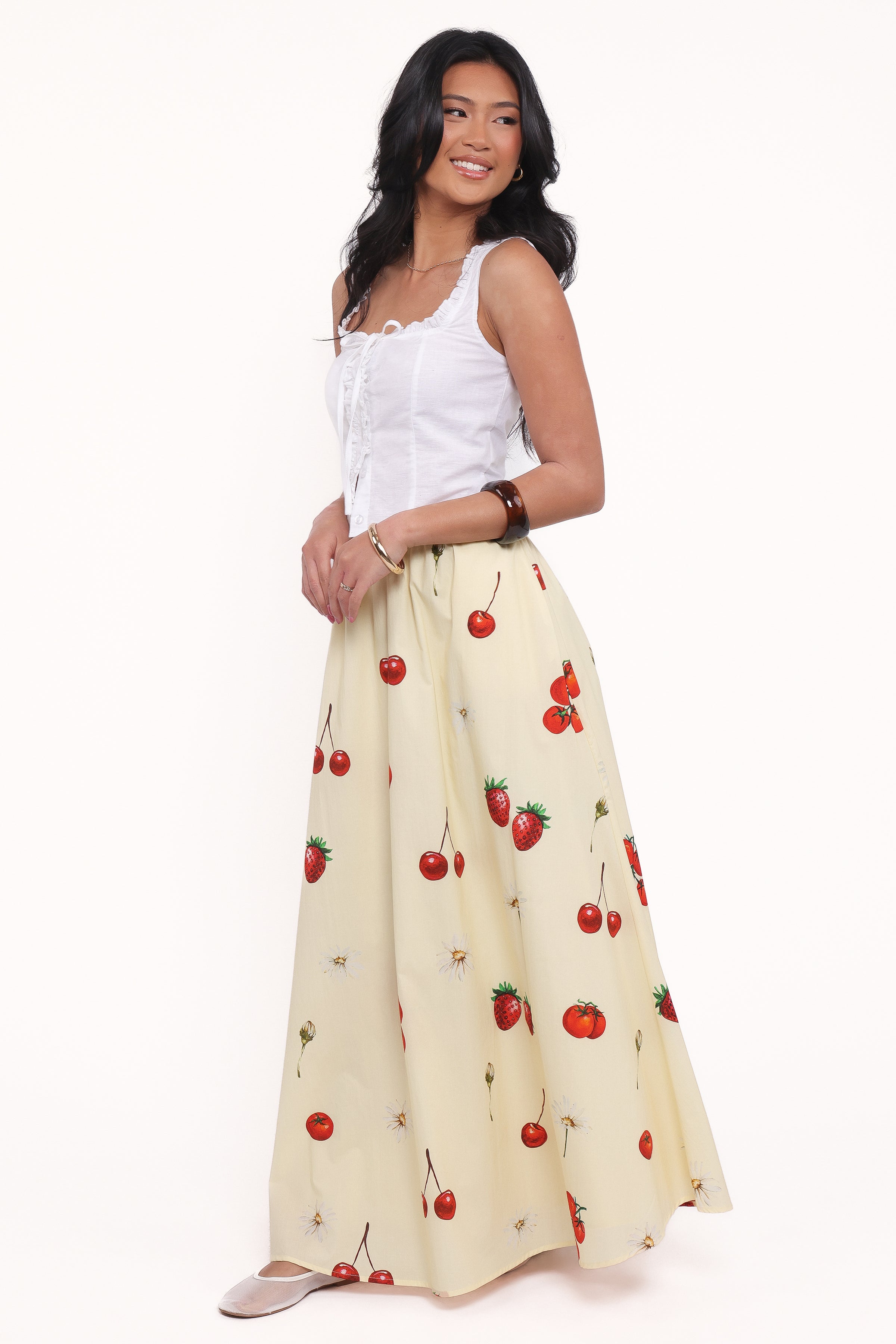 Petal and Pup USA BOTTOMS Remira Midi Skirt - Yellow Cherry
