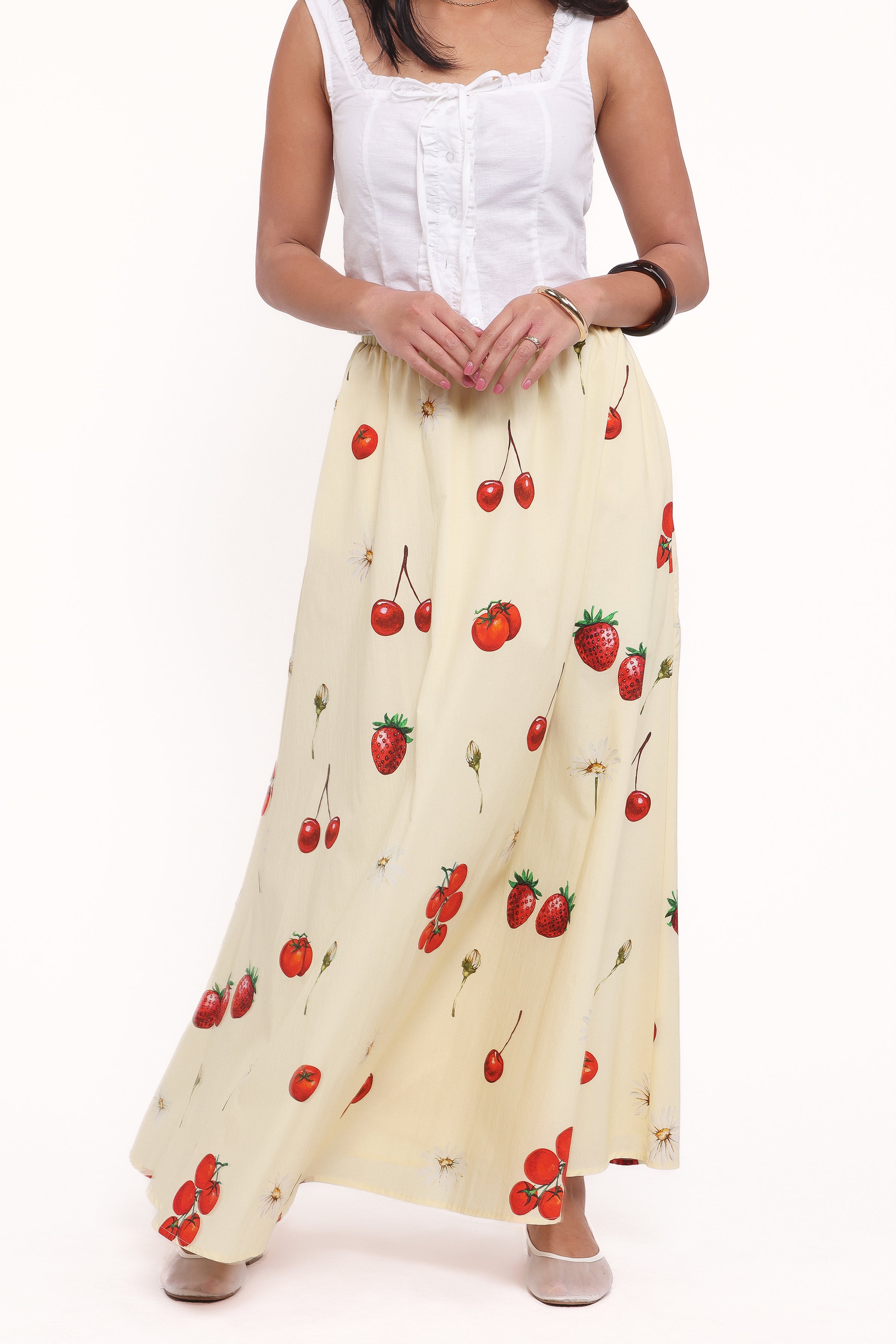 Petal and Pup USA BOTTOMS Remira Midi Skirt - Yellow Cherry