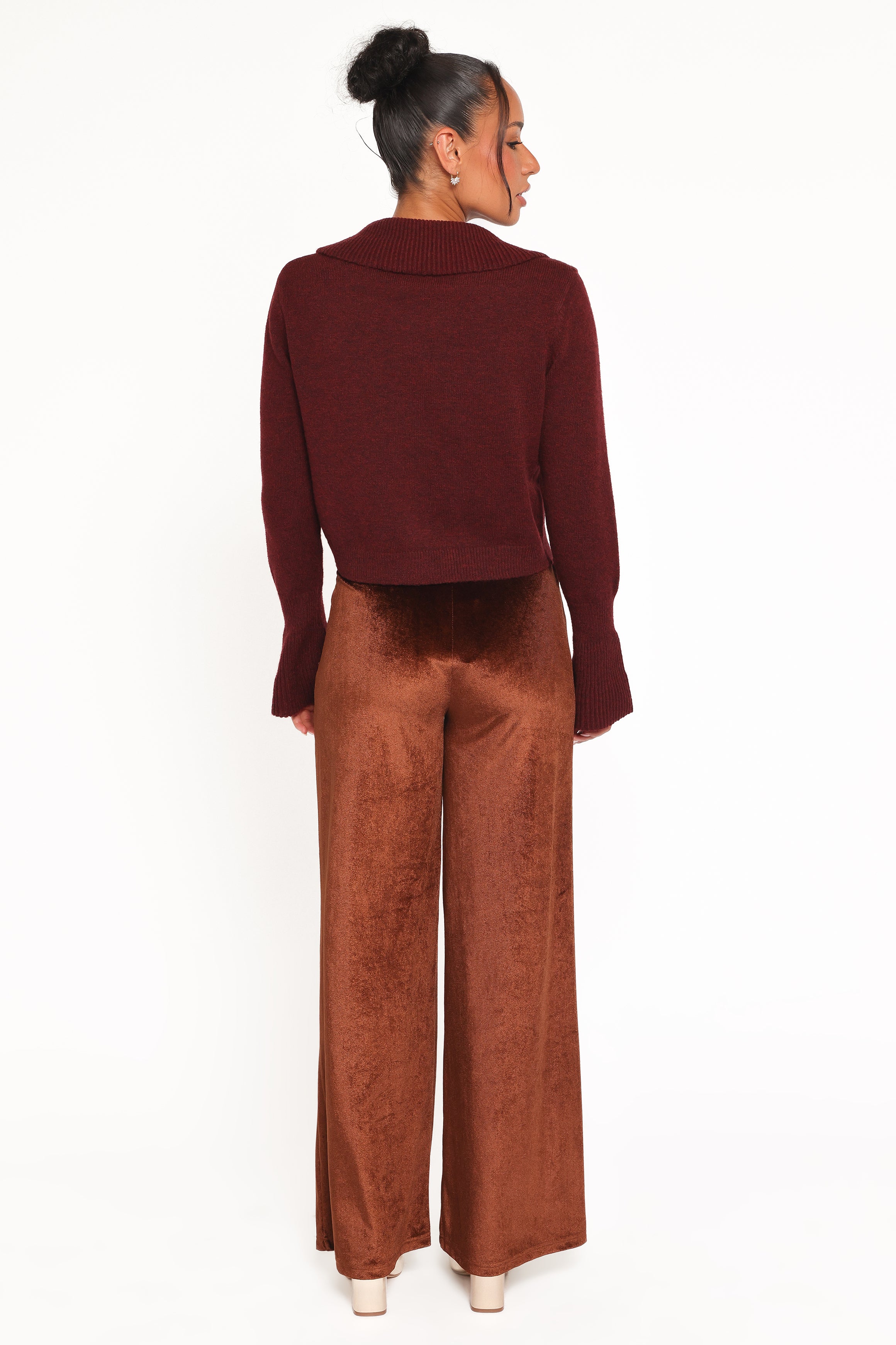 Petal and Pup USA BOTTOMS Riley Stretch Velvet Pant - Chocolate