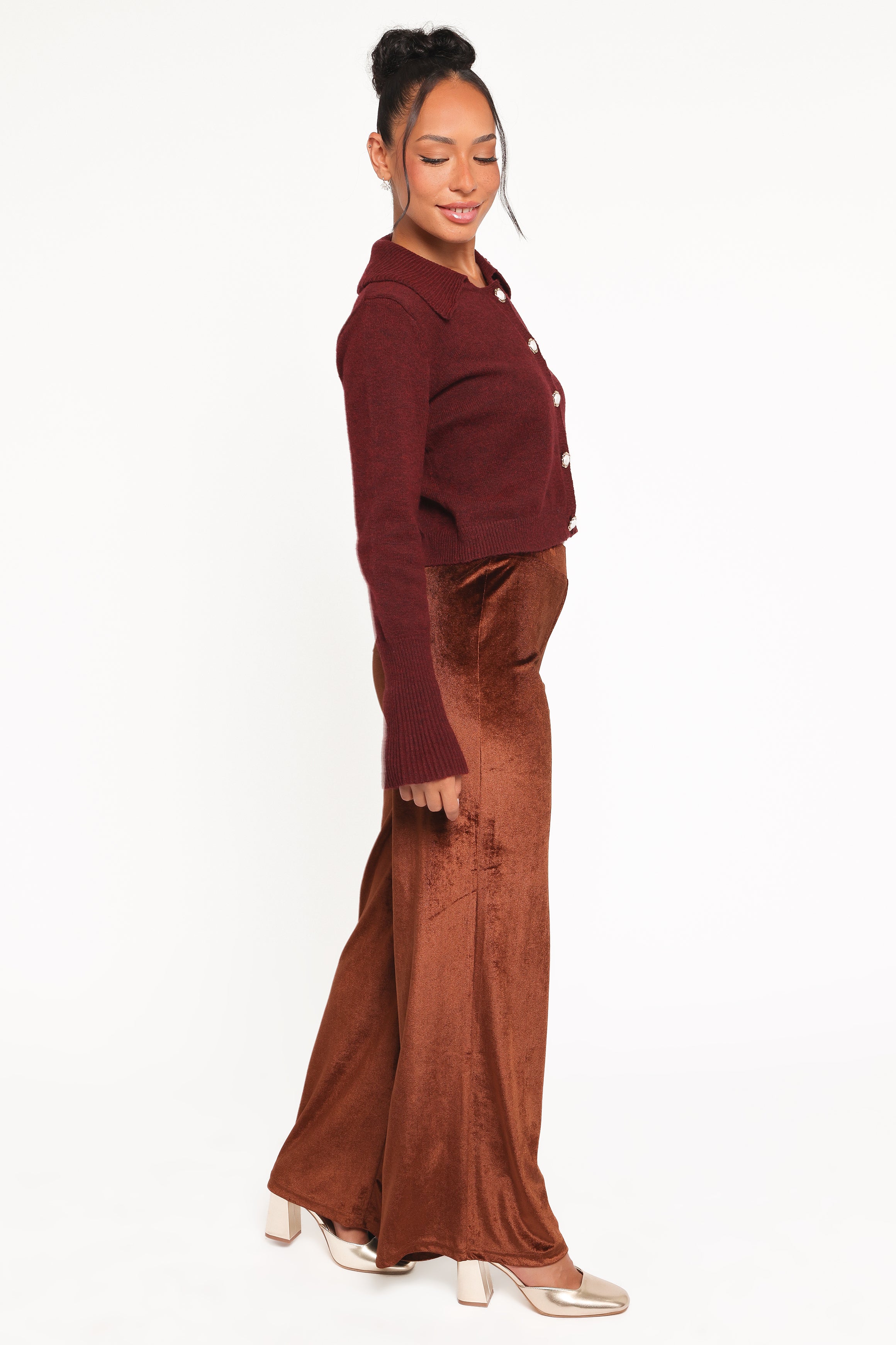 Petal and Pup USA BOTTOMS Riley Stretch Velvet Pant - Chocolate