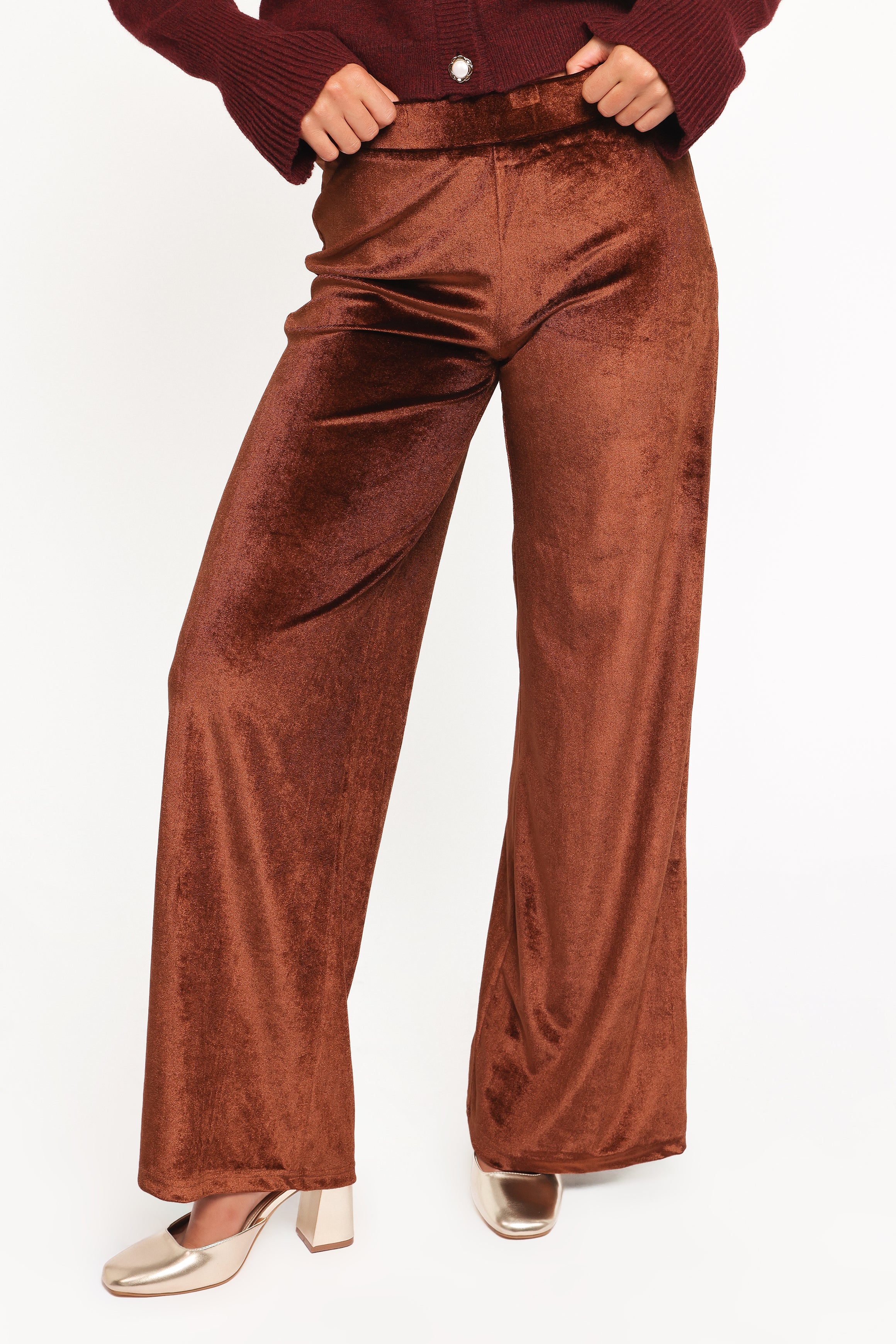 Petal and Pup USA BOTTOMS Riley Stretch Velvet Pant - Chocolate