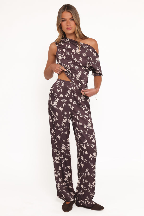 Petal and Pup USA BOTTOMS Romola Pant - Brown Cream Floral