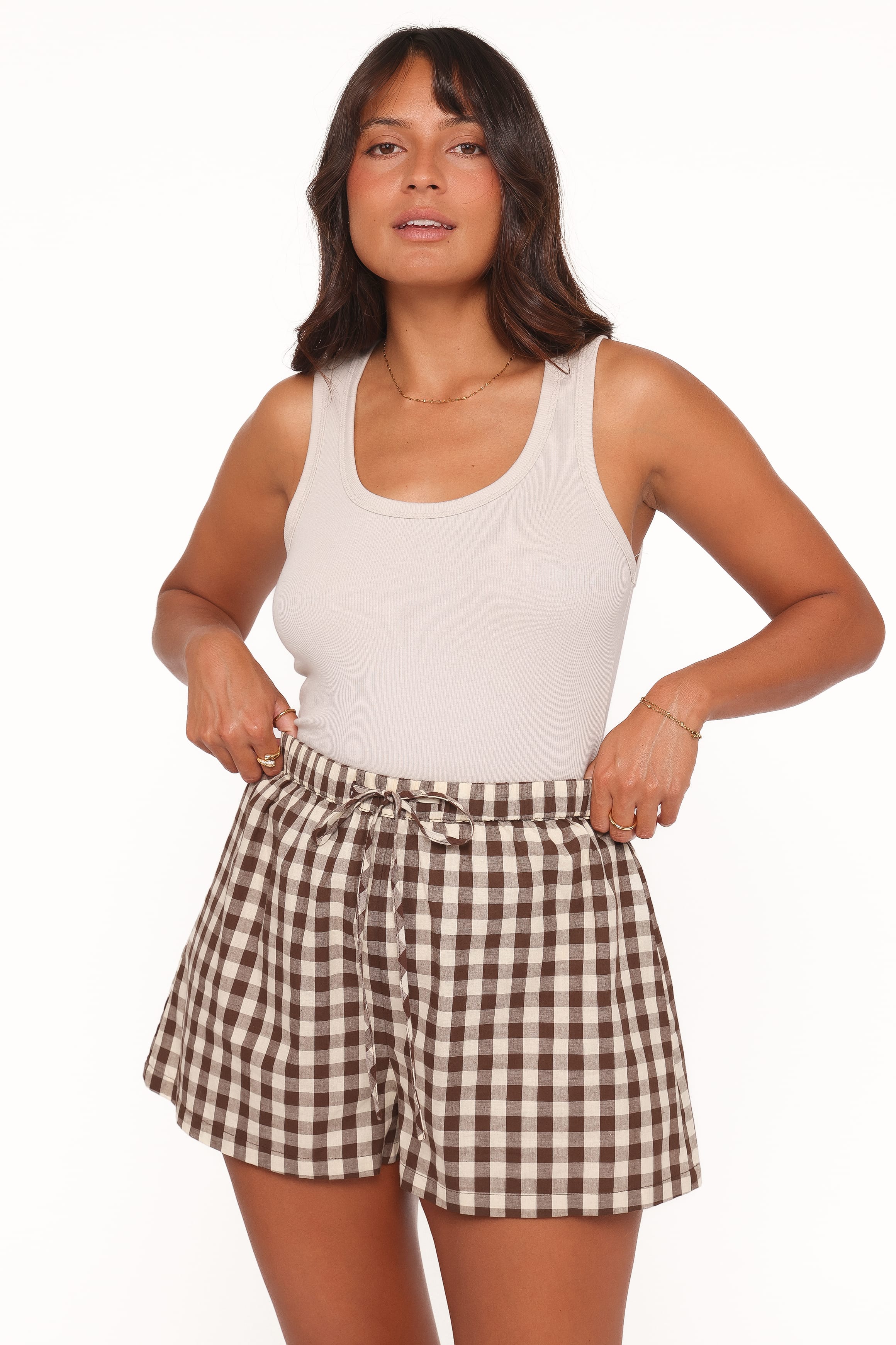 Petal and Pup USA BOTTOMS Rory Shorts - Brown Gingham