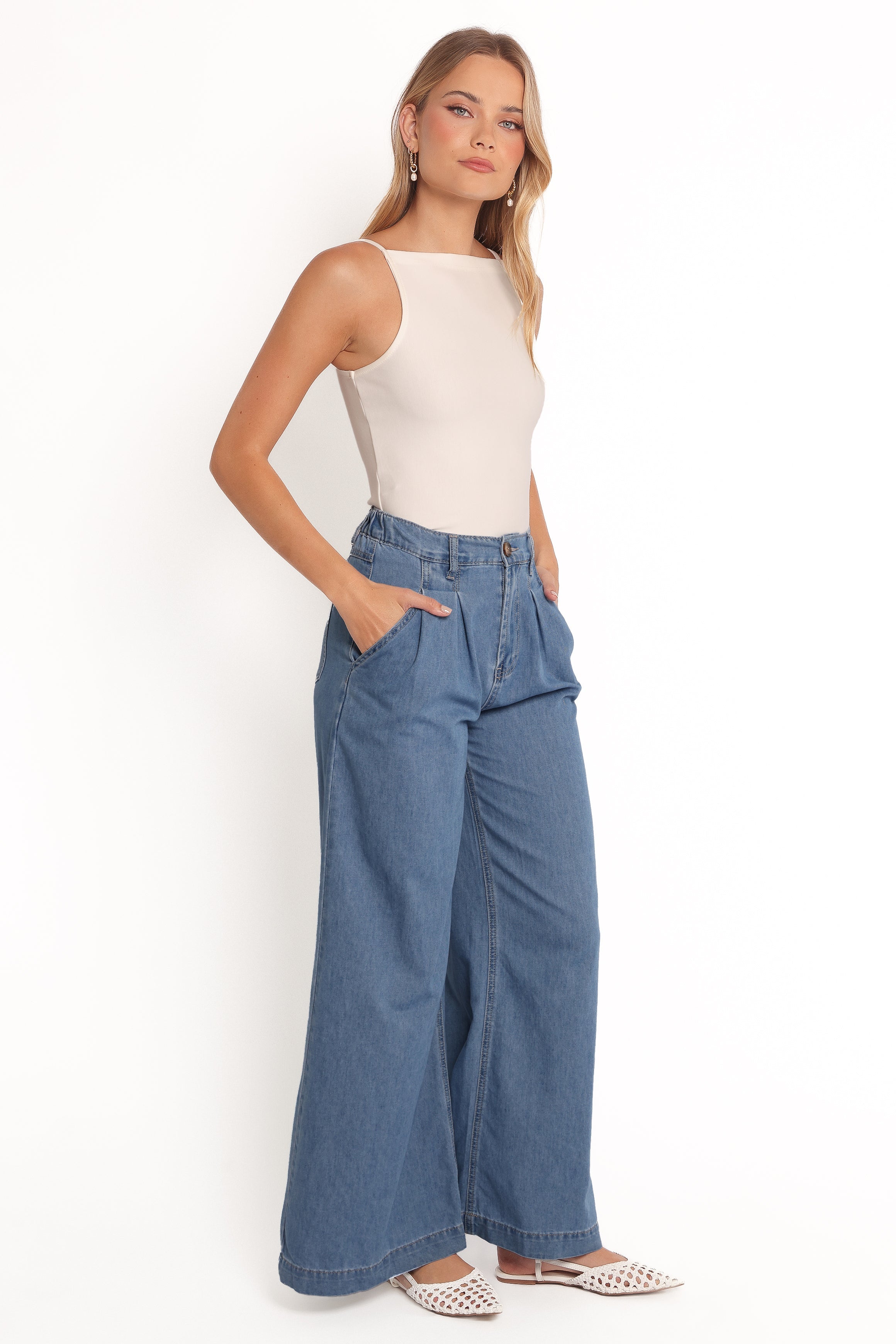 Petal and Pup USA BOTTOMS Rosalee Chambray Wide Leg Pant - Medium Denim