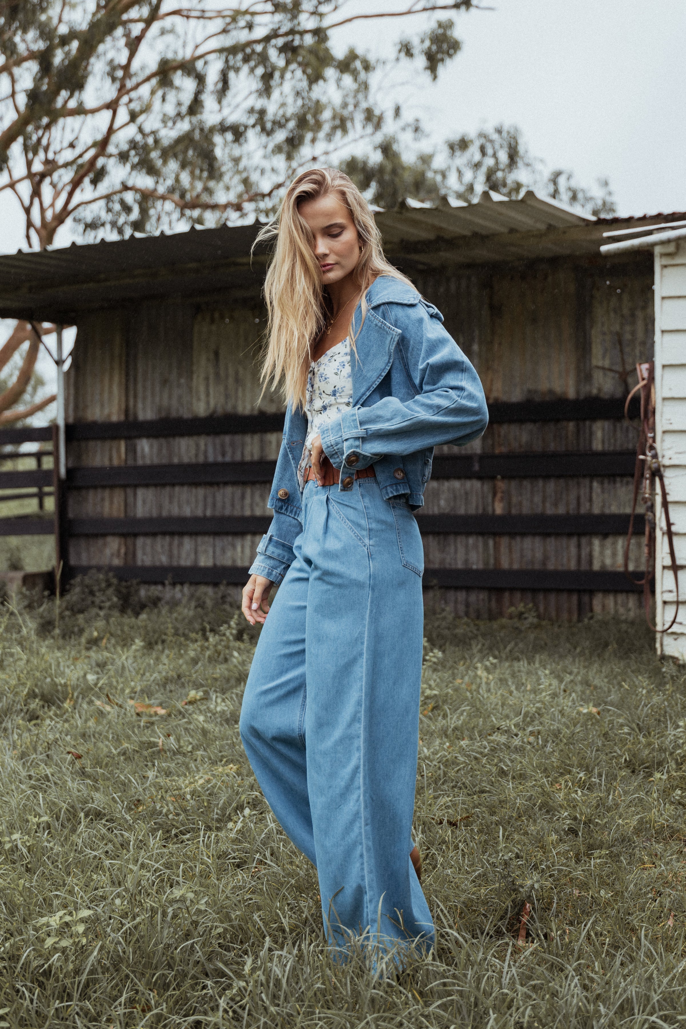 Petal and Pup USA BOTTOMS Rosalee Chambray Wide Leg Pant - Medium Denim