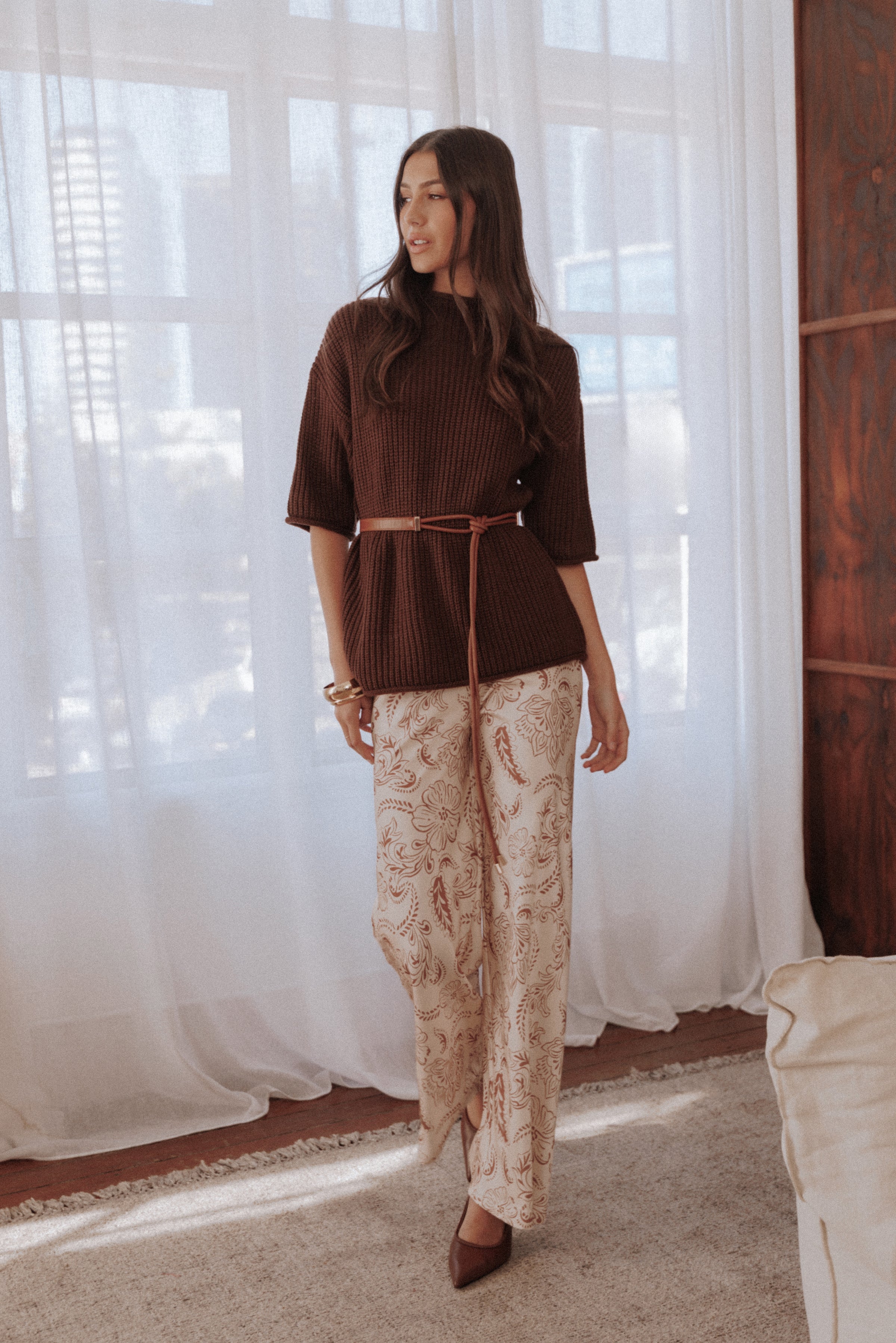 Petal and Pup USA BOTTOMS Rosalie Satin Pant - Brown Paisley