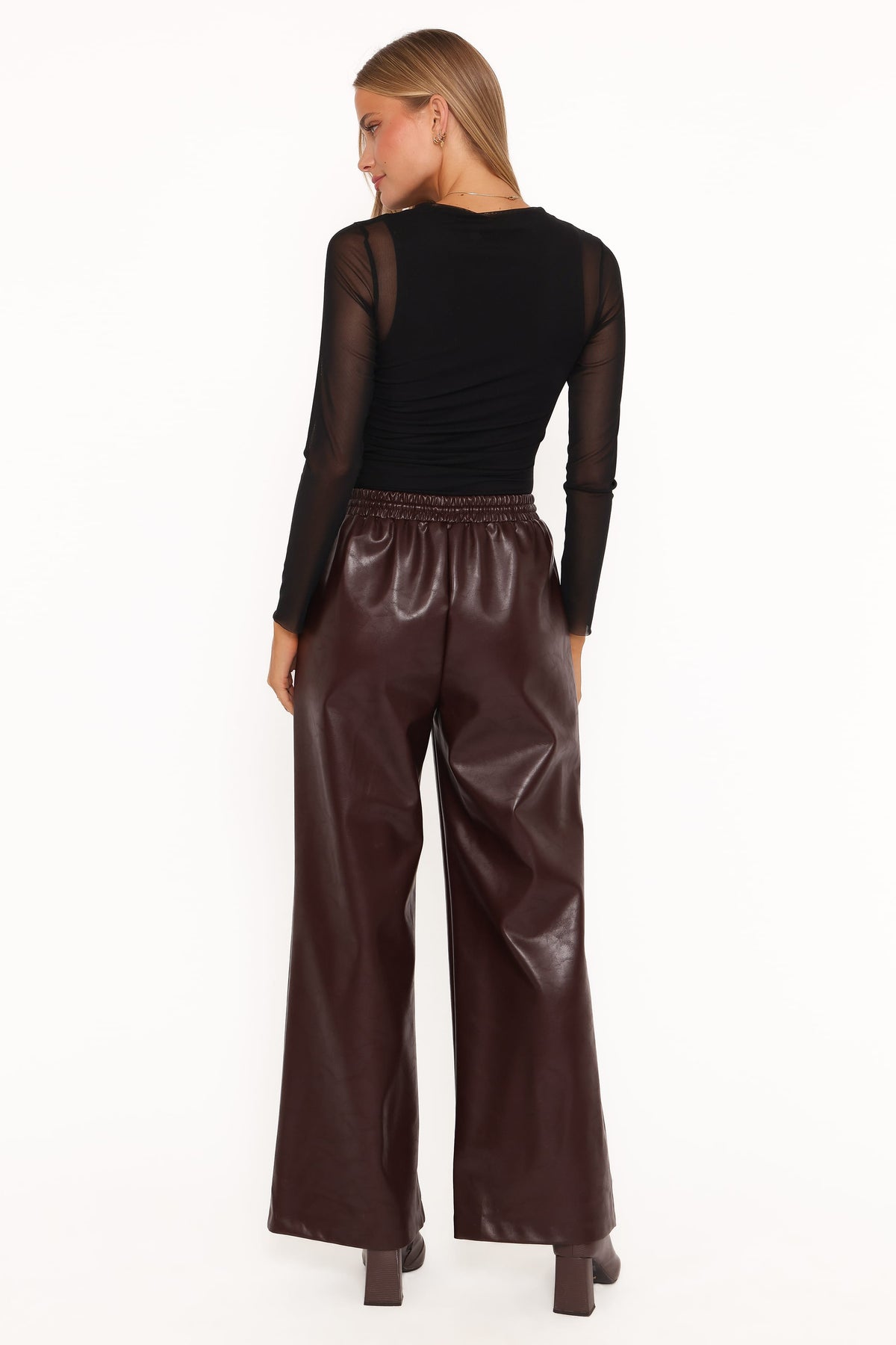 Petal and Pup USA BOTTOMS Saffron Vegan Leather Wide Leg Pant - Burgundy