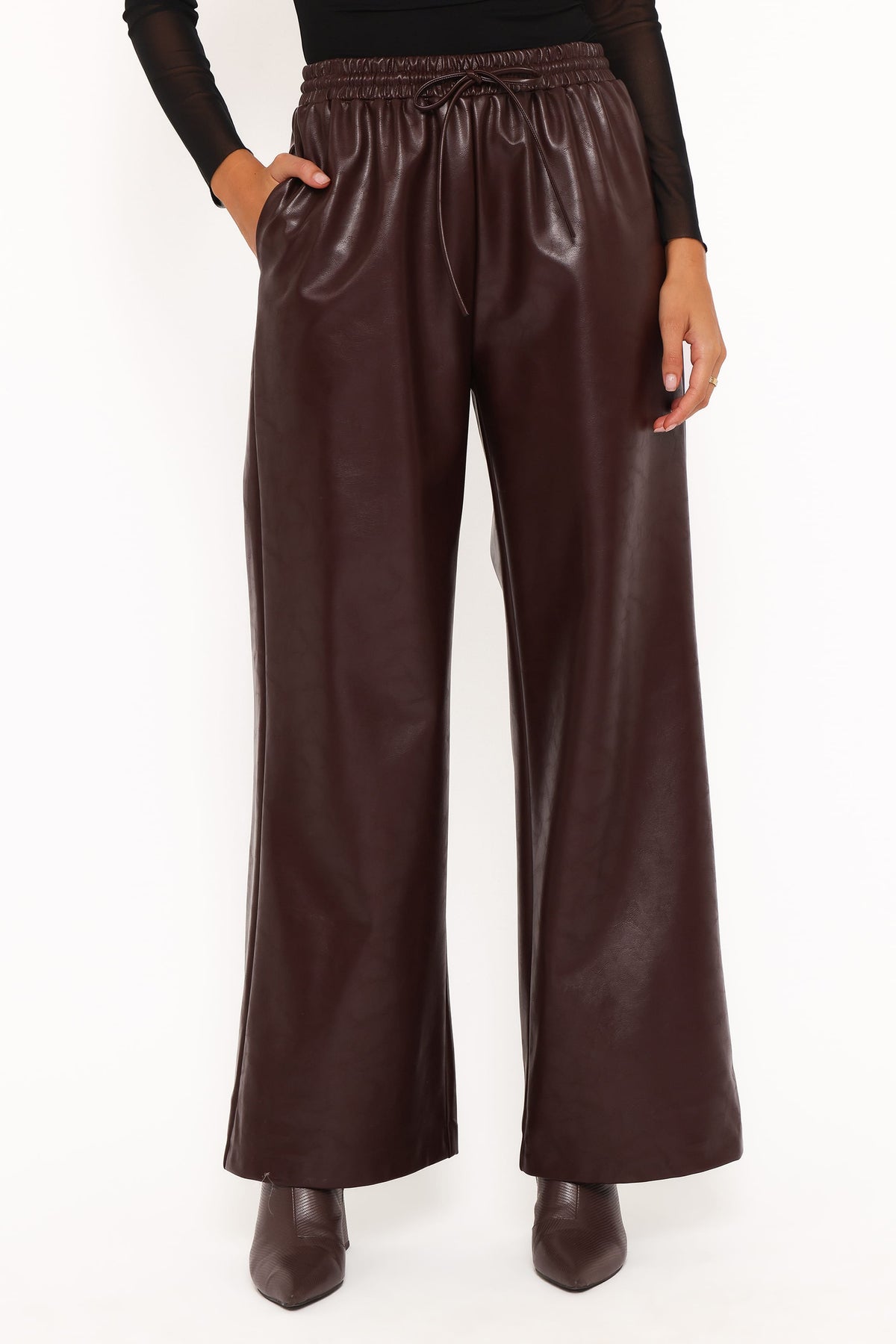 Petal and Pup USA BOTTOMS Saffron Vegan Leather Wide Leg Pant - Burgundy