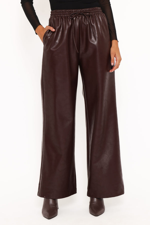 Petal and Pup USA BOTTOMS Saffron Vegan Leather Wide Leg Pant - Burgundy