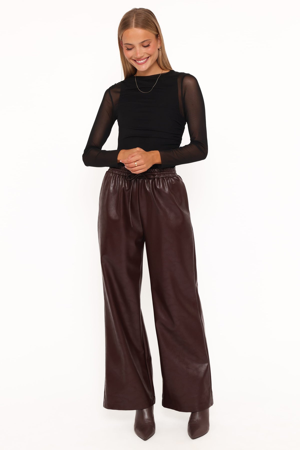 Petal and Pup USA BOTTOMS Saffron Vegan Leather Wide Leg Pant - Burgundy