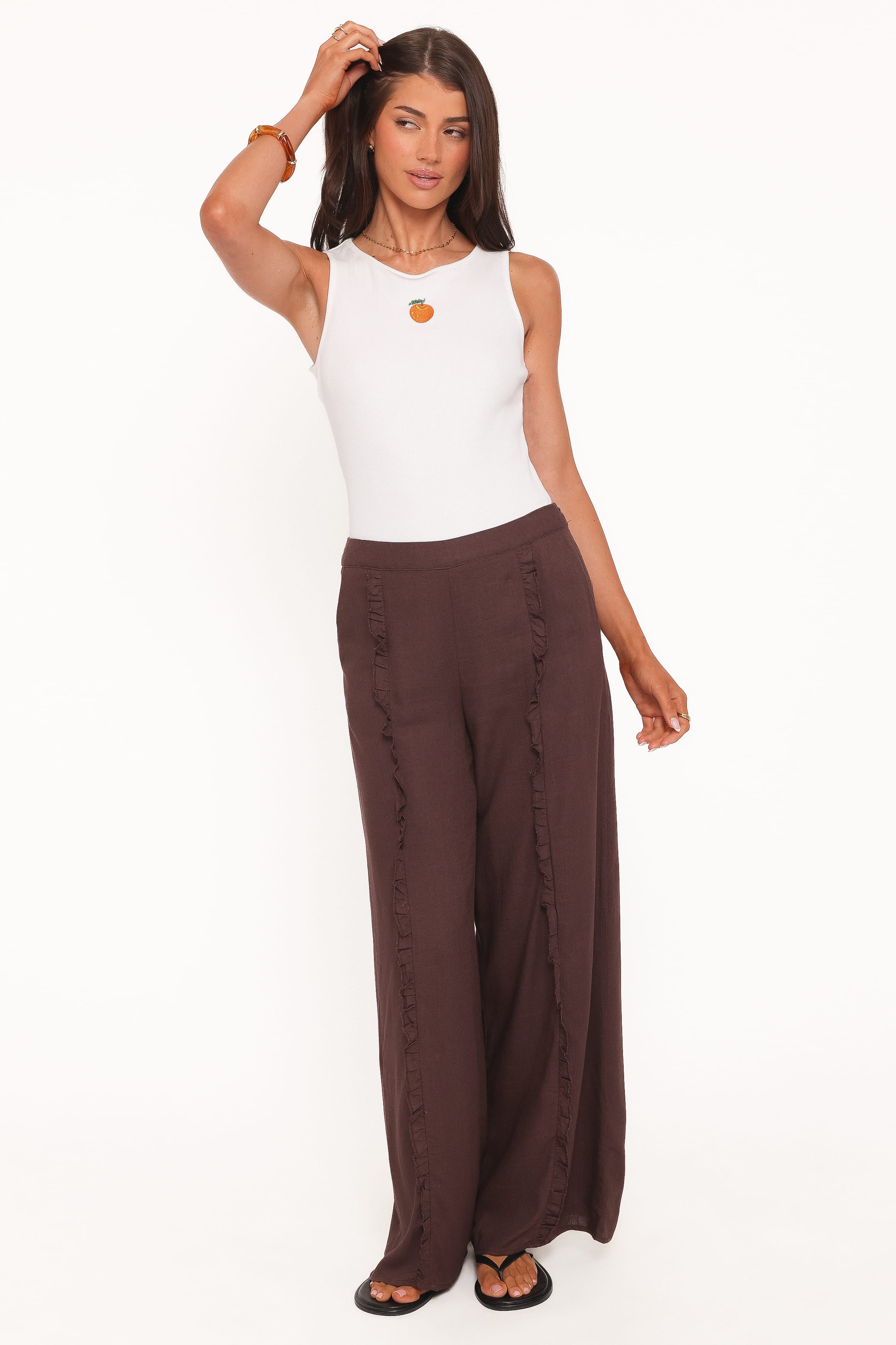Petal and Pup USA BOTTOMS Samiya Frill Pants - Dark Brown