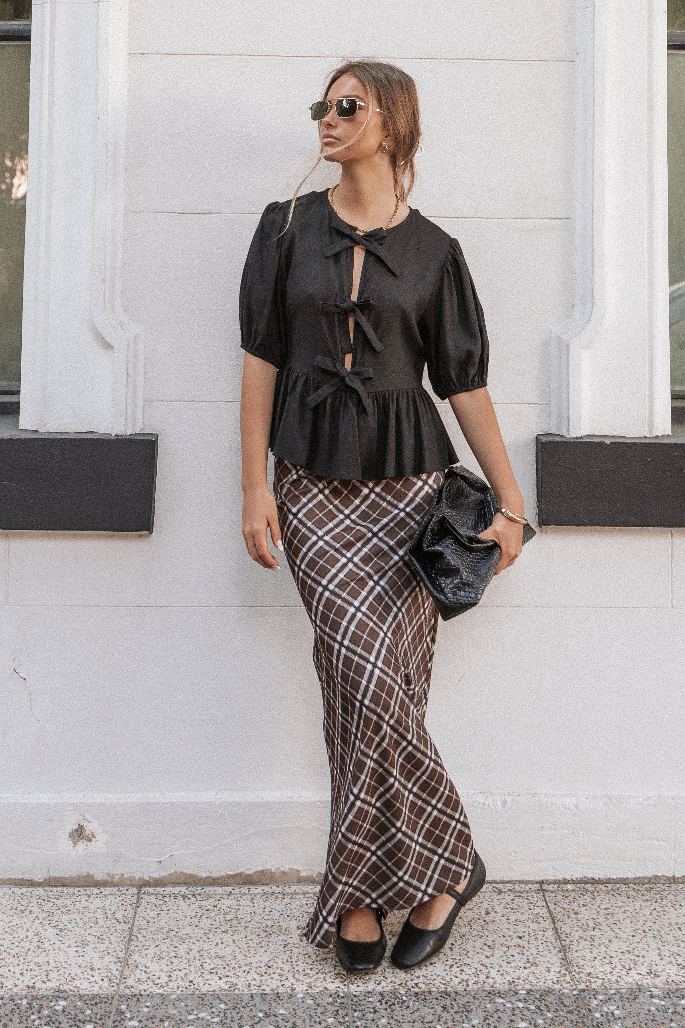 Petal and Pup USA BOTTOMS Sandra Midi Skirt - Brown Check