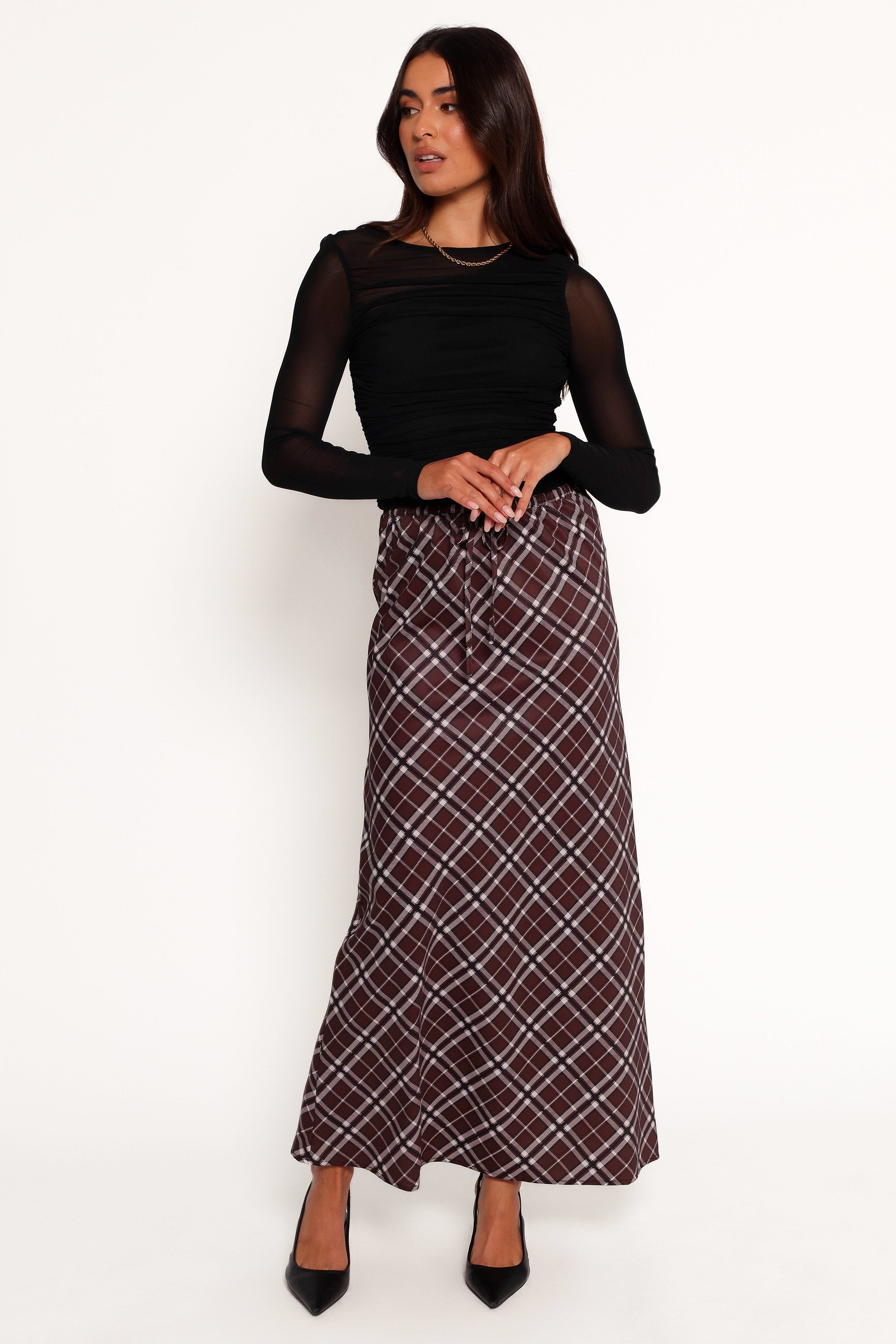 Petal and Pup USA BOTTOMS Sandra Midi Skirt - Brown Check