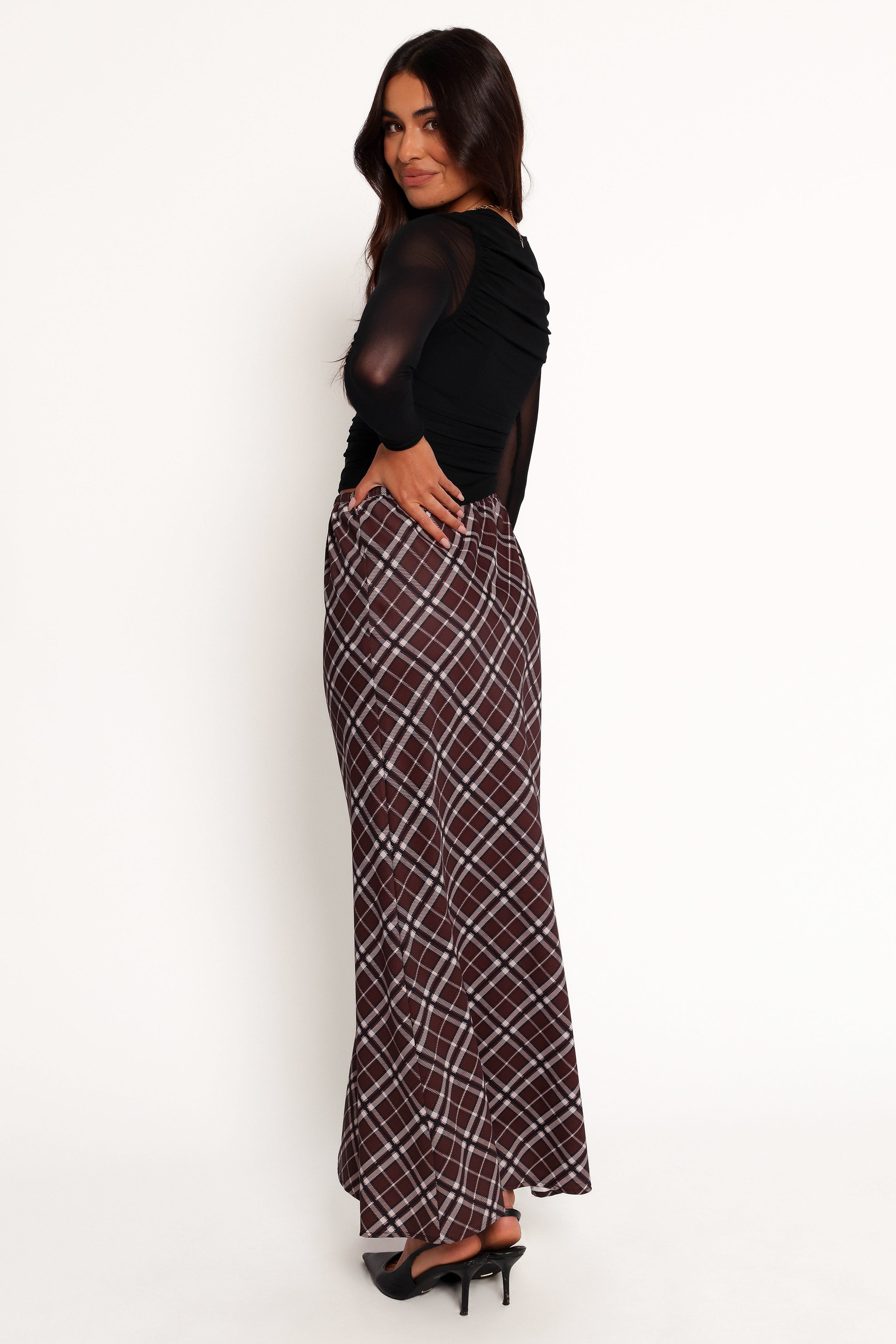 Petal and Pup USA BOTTOMS Sandra Midi Skirt - Brown Check