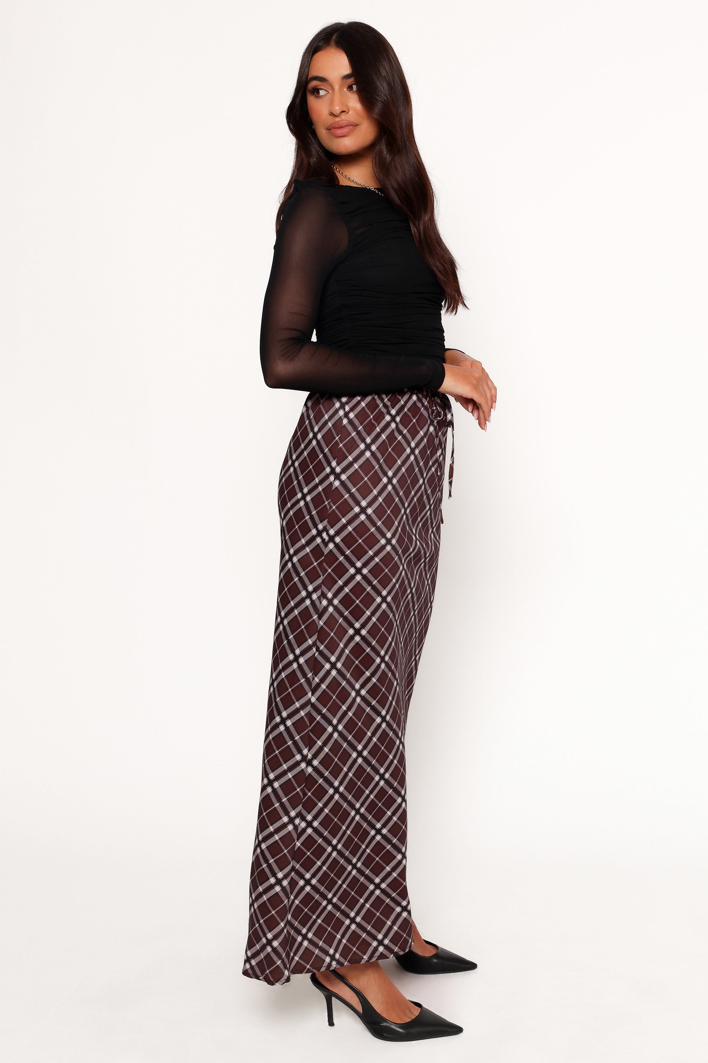 Petal and Pup USA BOTTOMS Sandra Midi Skirt - Brown Check