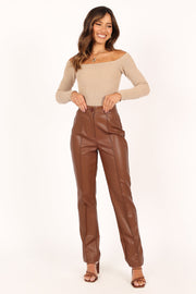 Petal and Pup USA BOTTOMS Sandy Faux Leather Pants - Chocolate Brown
