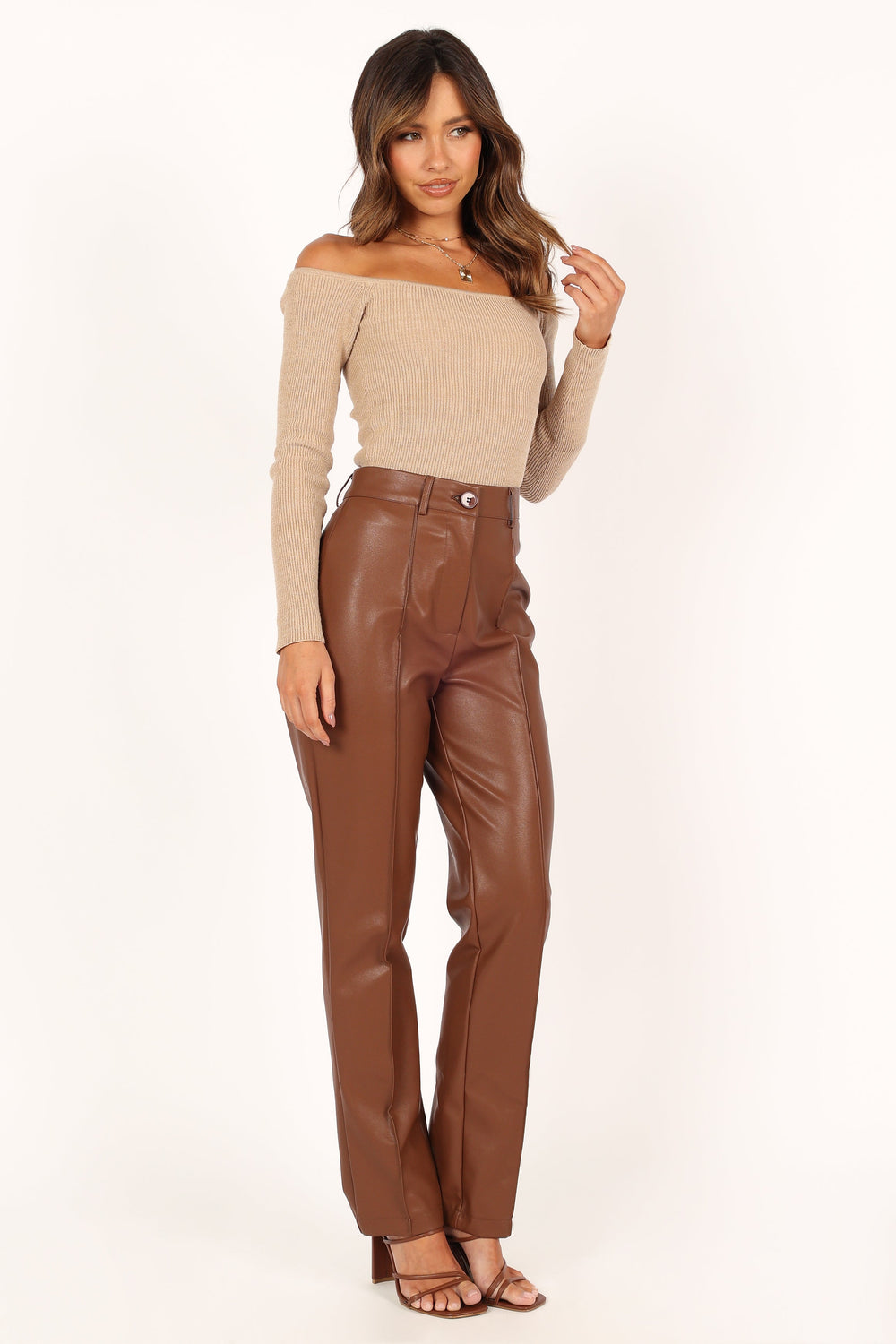 Petal and Pup USA BOTTOMS Sandy Faux Leather Pants - Chocolate Brown