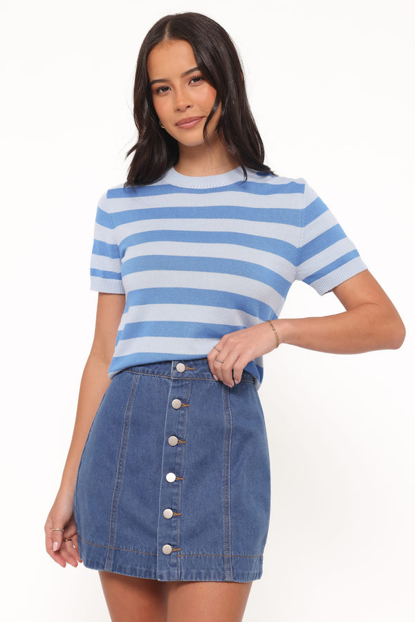 Petal and Pup USA BOTTOMS Sara Button Front Denim Mini Skirt - Dark Wash