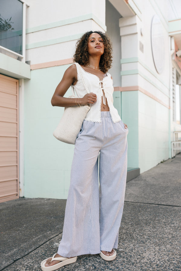 Petal and Pup USA BOTTOMS Savanna Striped Pants - White