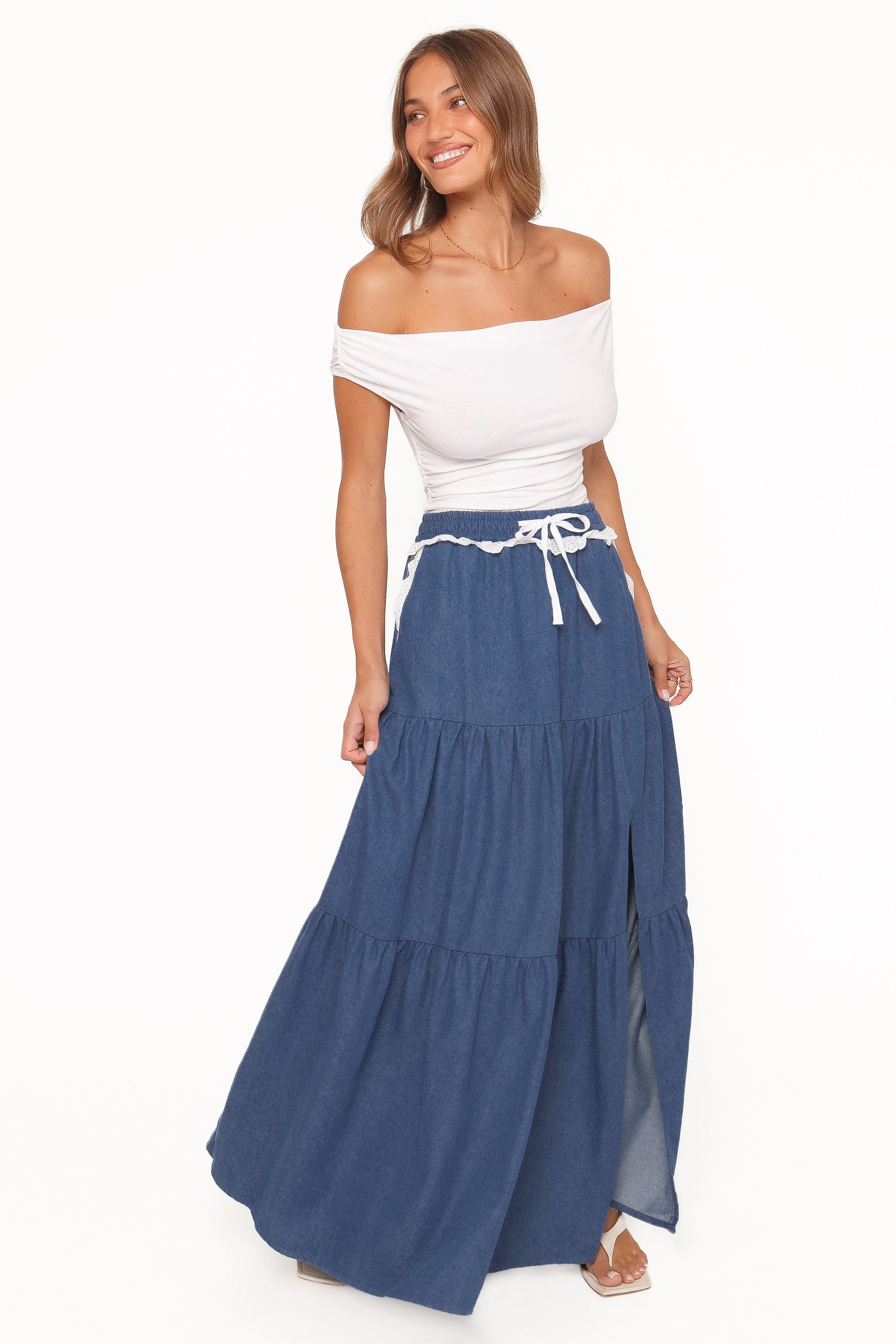 Scout Tiered Denim Maxi Skirt - Medium Wash