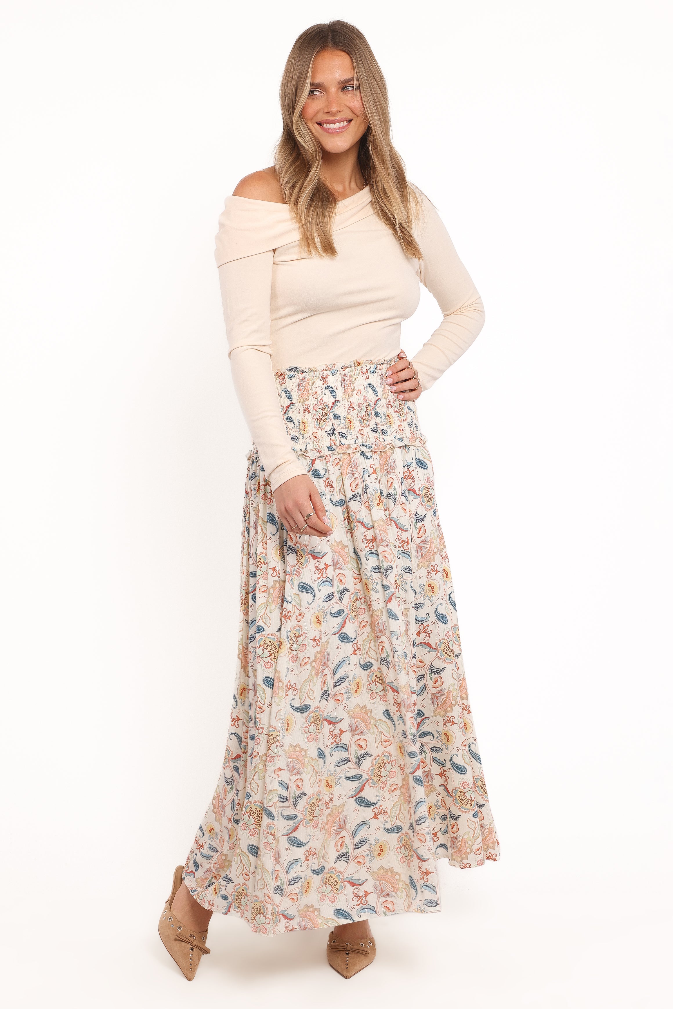 Petal and Pup USA BOTTOMS Seana Shirred Waist Maxi Skirt - Paisley (Hold for Amazon)