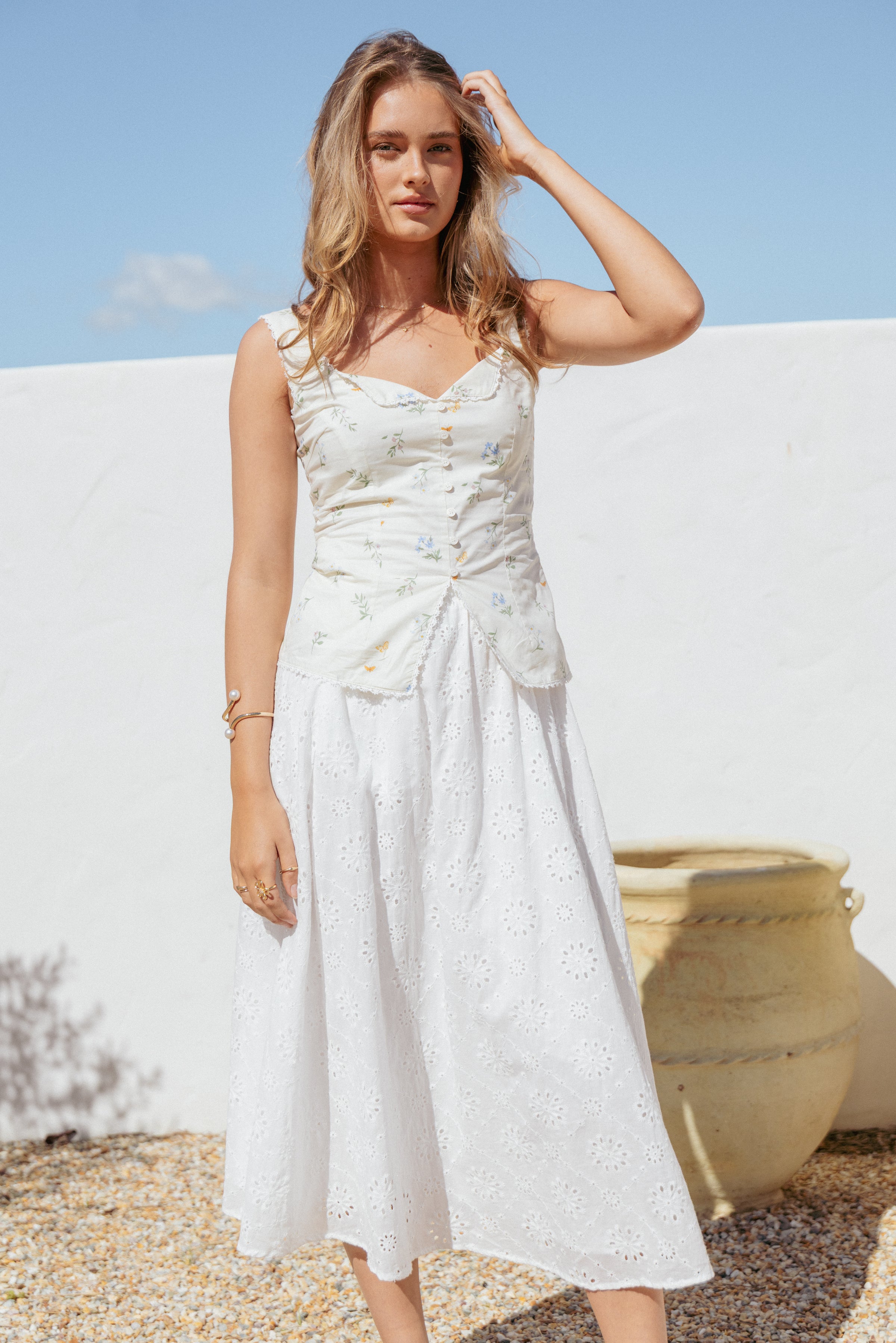 Petal and Pup USA BOTTOMS Sinead Eyelet Maxi Skirt - White