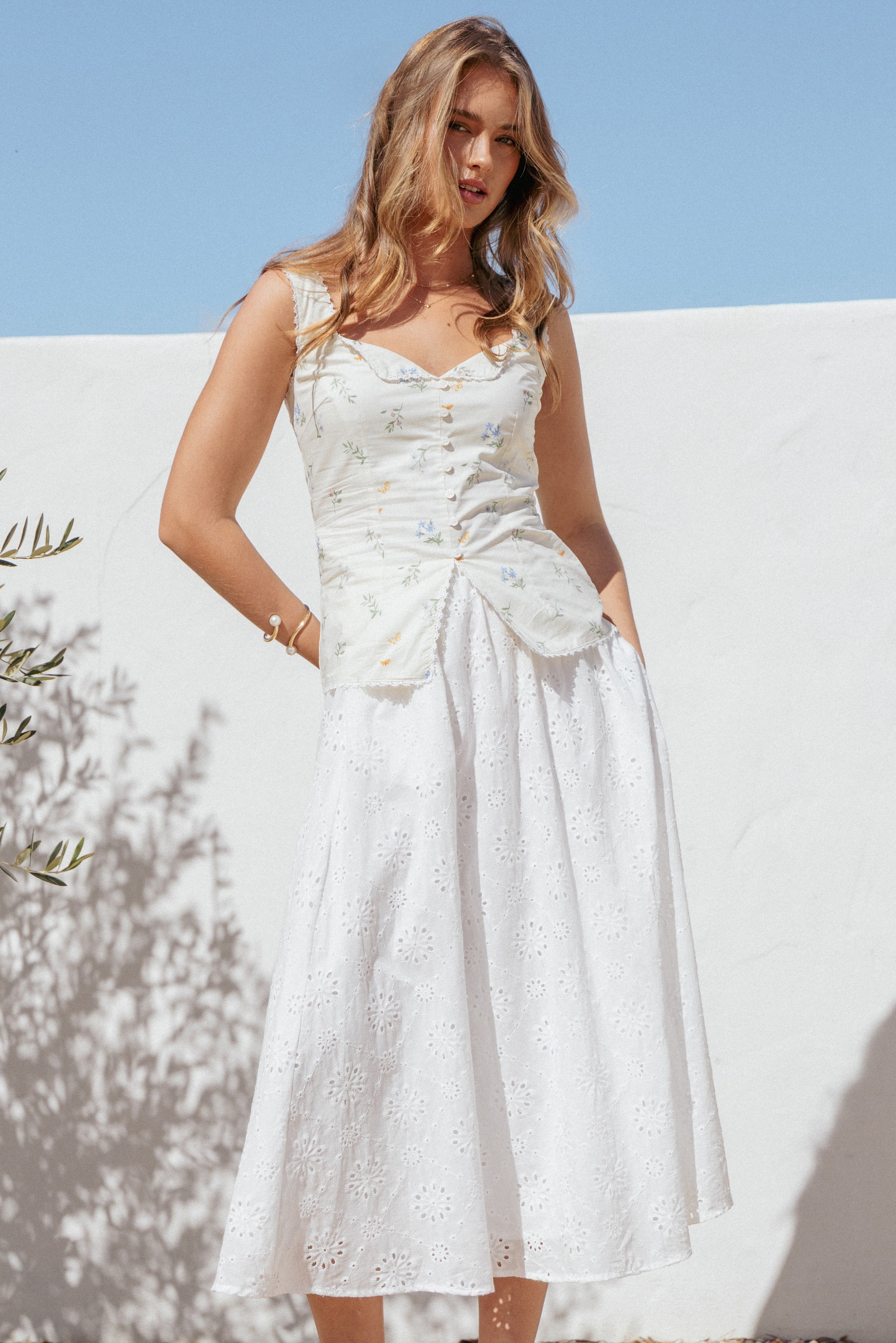 Petal and Pup USA BOTTOMS Sinead Eyelet Maxi Skirt - White