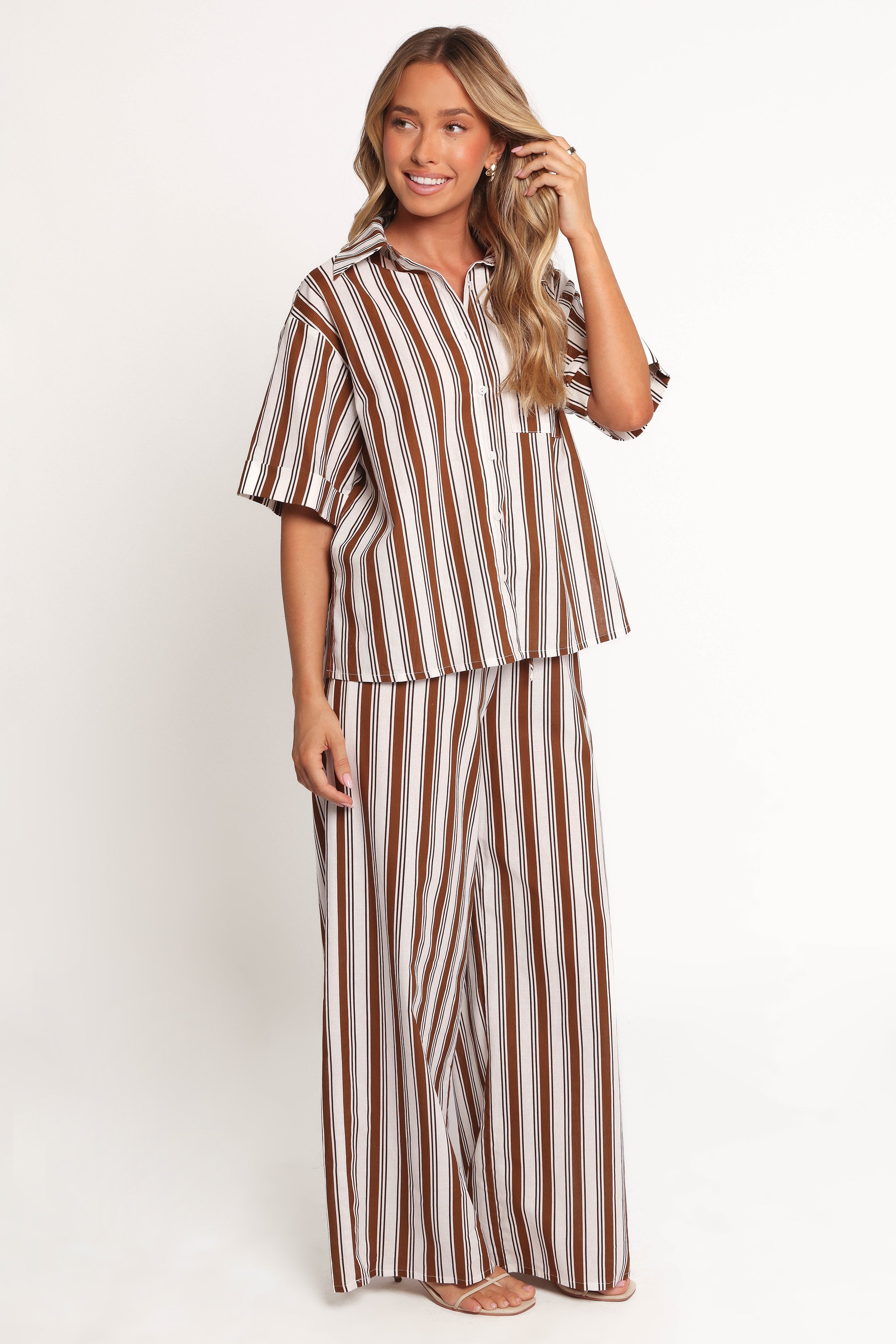 Petal and Pup USA BOTTOMS Thalia Wide Leg Pant - Chocolate Stripe