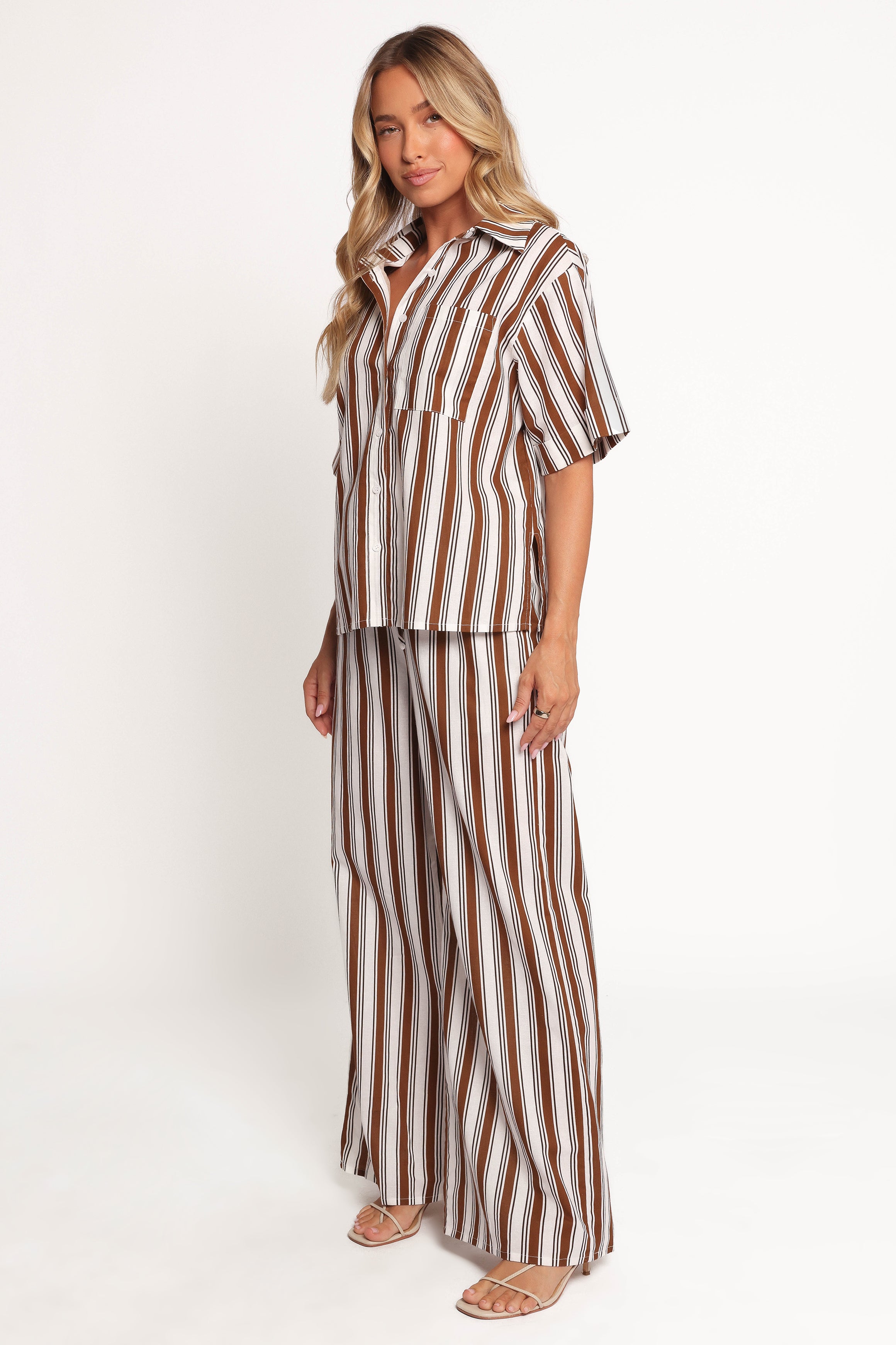 Petal and Pup USA BOTTOMS Thalia Wide Leg Pant - Chocolate Stripe (Hold for Rack)