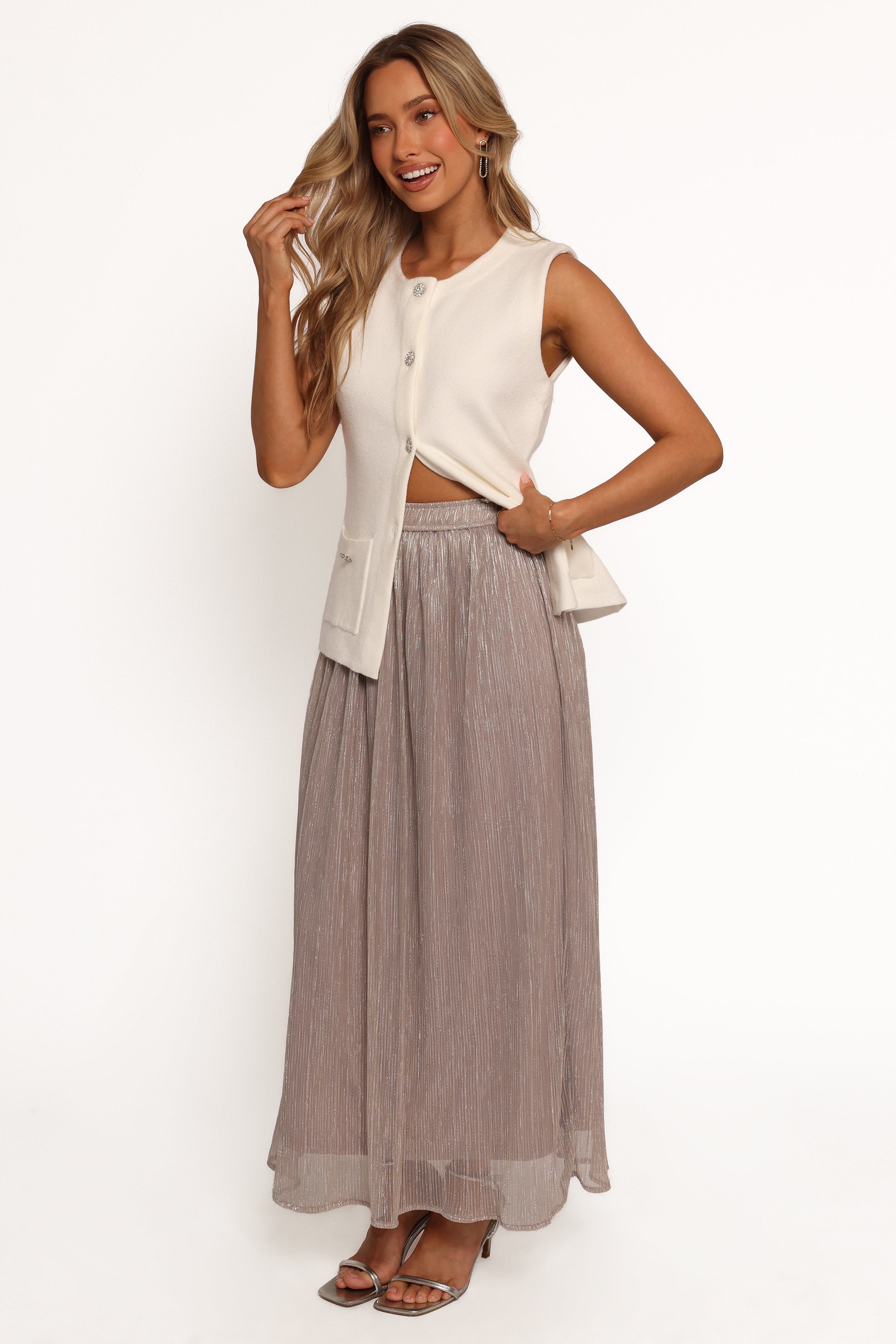 Petal and Pup USA BOTTOMS Tricia Maxi Skirt - Silver