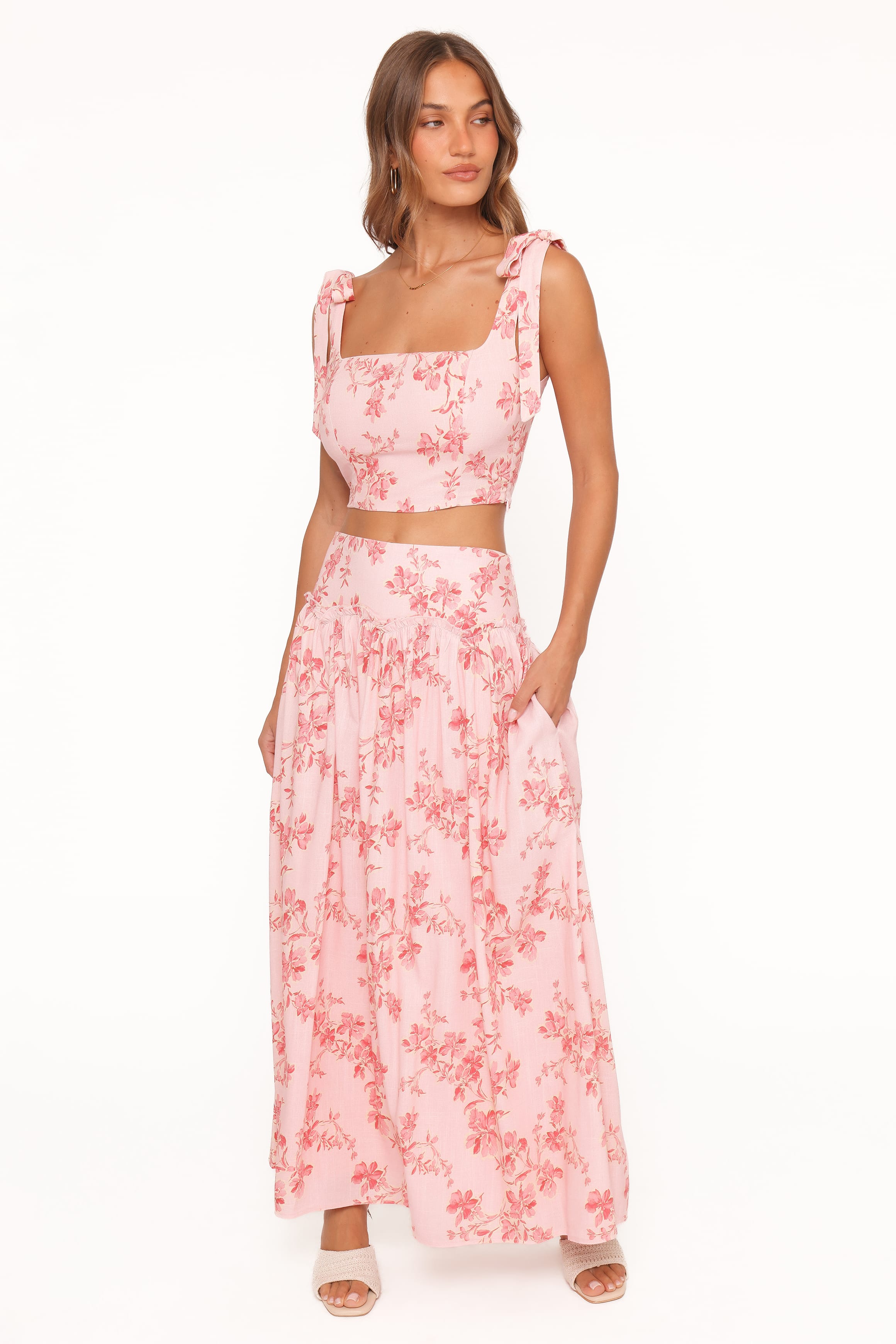 Tyler Drop Waist Maxi Skirt - Rose Pink Floral | Petal & Pup USA
