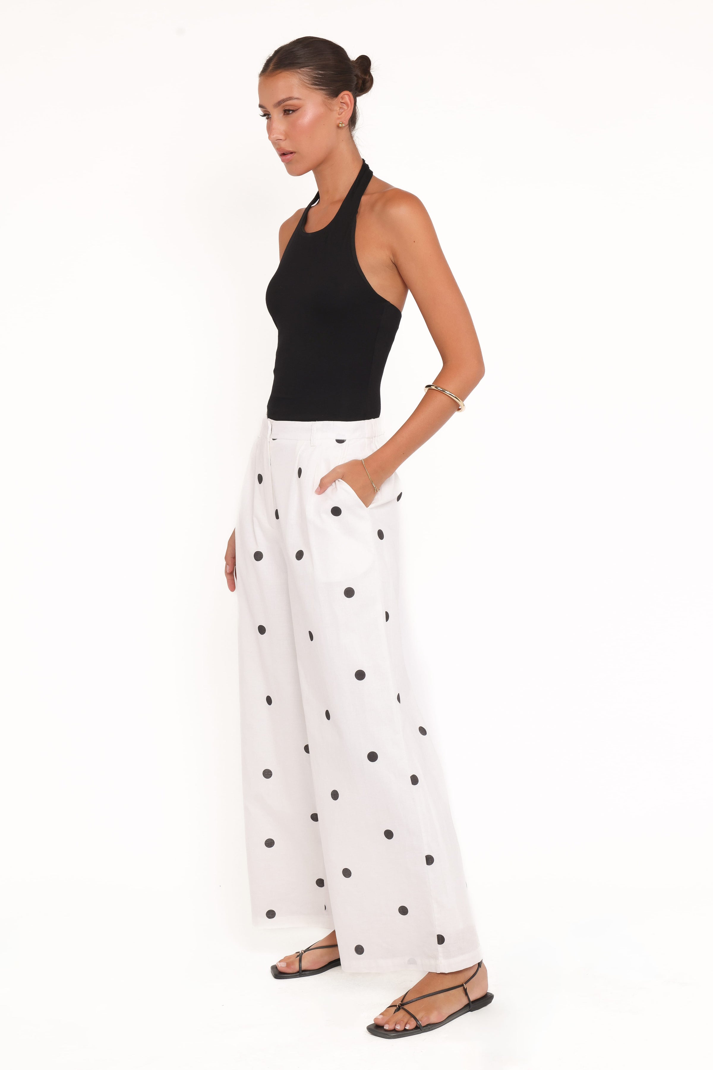 Petal and Pup USA BOTTOMS Valora Wide Leg Pant - White Black Polka Dot