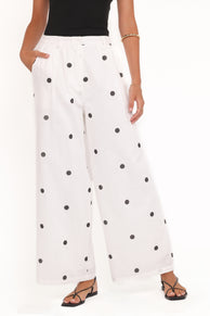 Petal and Pup USA BOTTOMS Valora Wide Leg Pant - White Black Polka Dot