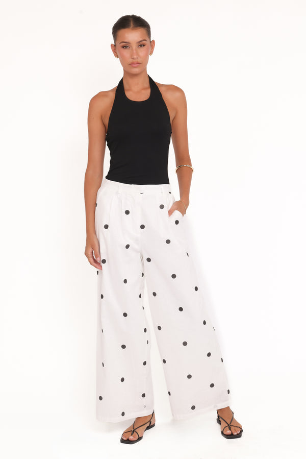 Petal and Pup USA BOTTOMS Valora Wide Leg Pant - White Black Polka Dot