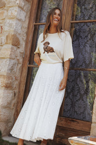 Petal and Pup USA BOTTOMS Varia Eyelet Maxi Skirt - White