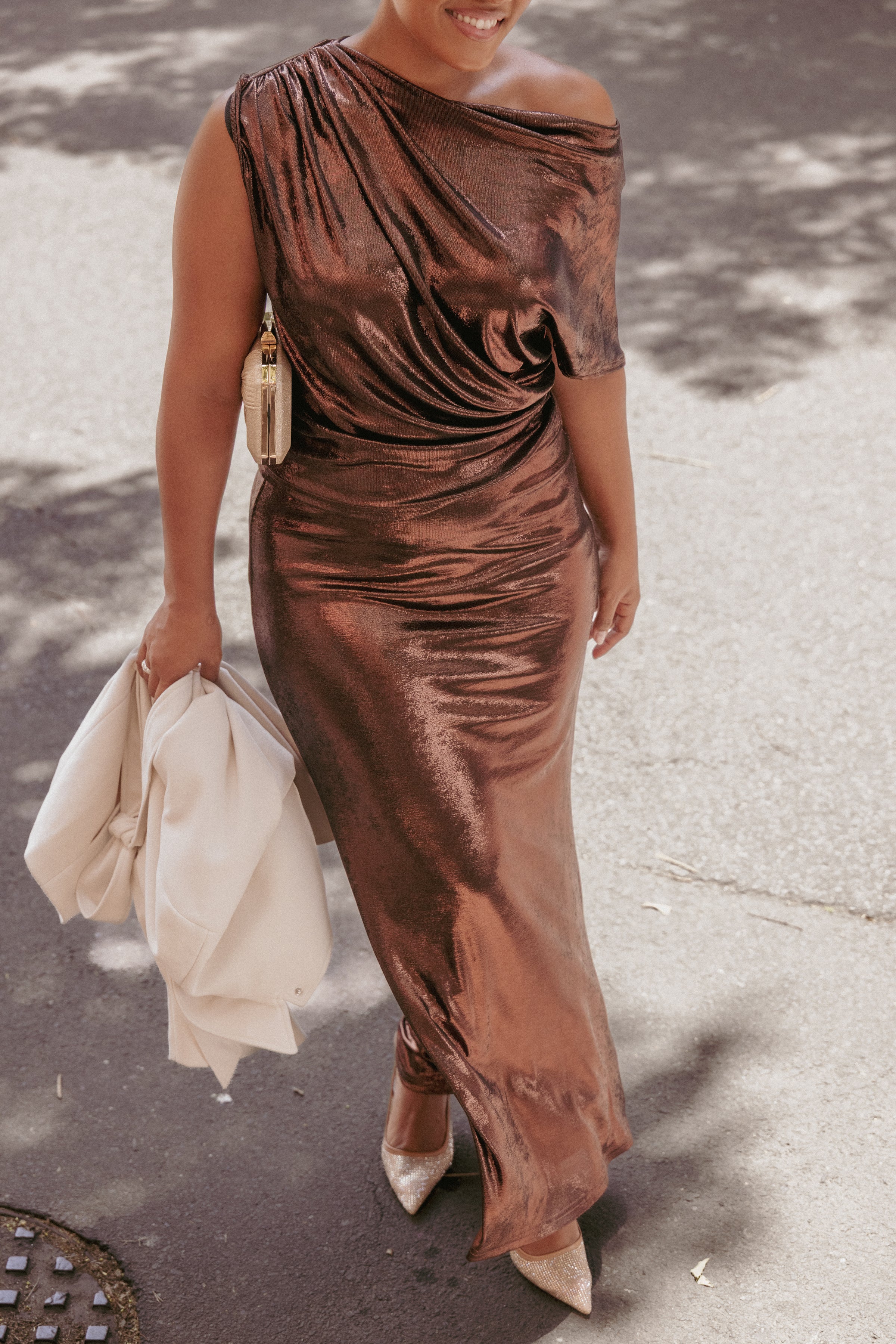 Petal and Pup USA BOTTOMS Velman Metallic Maxi Skirt - Bronze