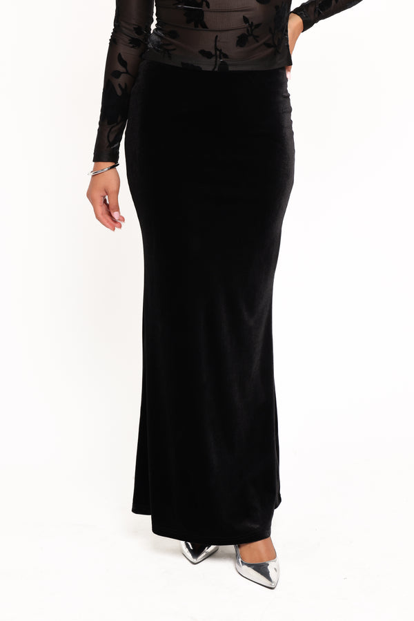 Petal and Pup USA BOTTOMS Velman Velvet Maxi Skirt - Black