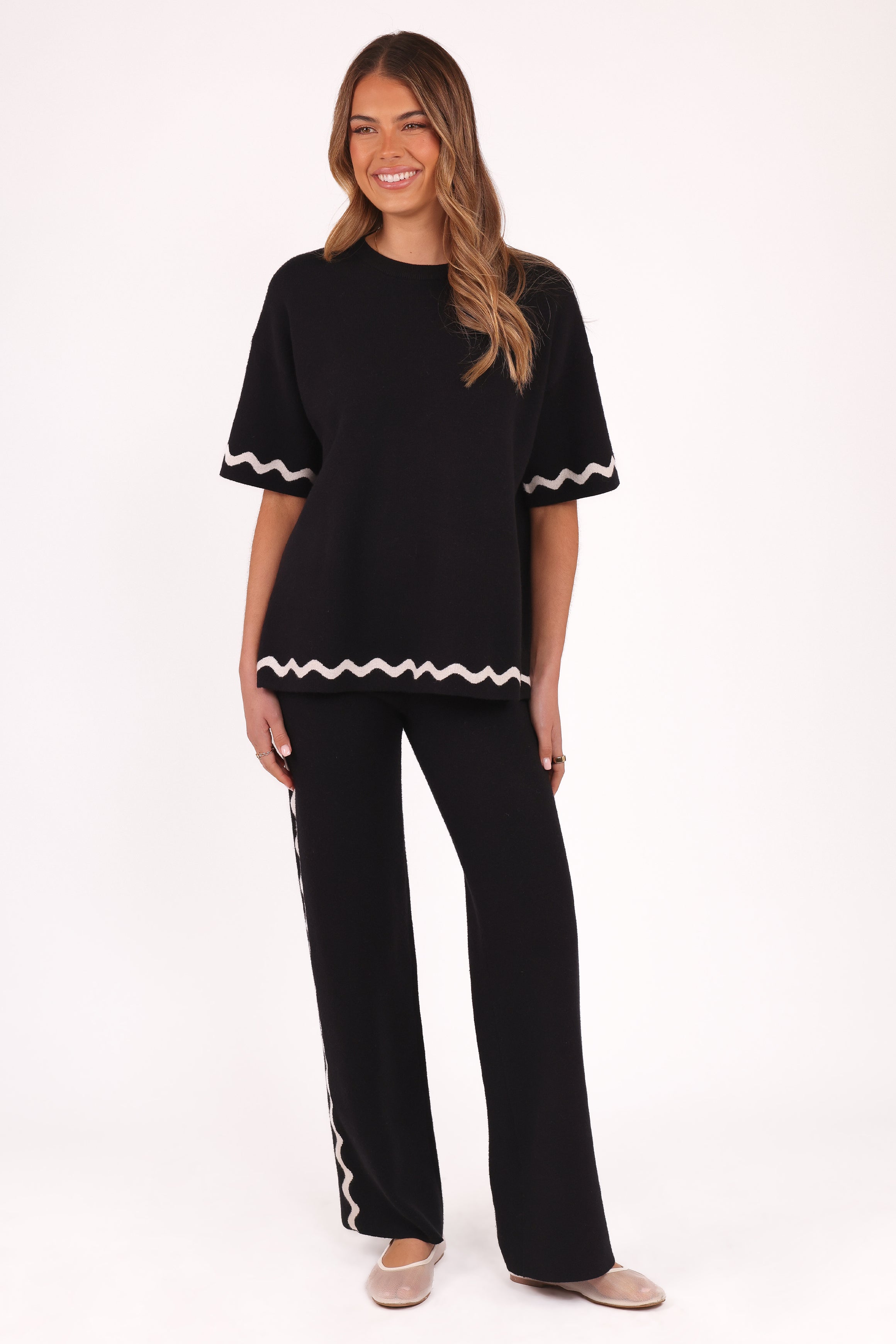 Petal and Pup USA BOTTOMS Vespa Knitted Pant - Black White