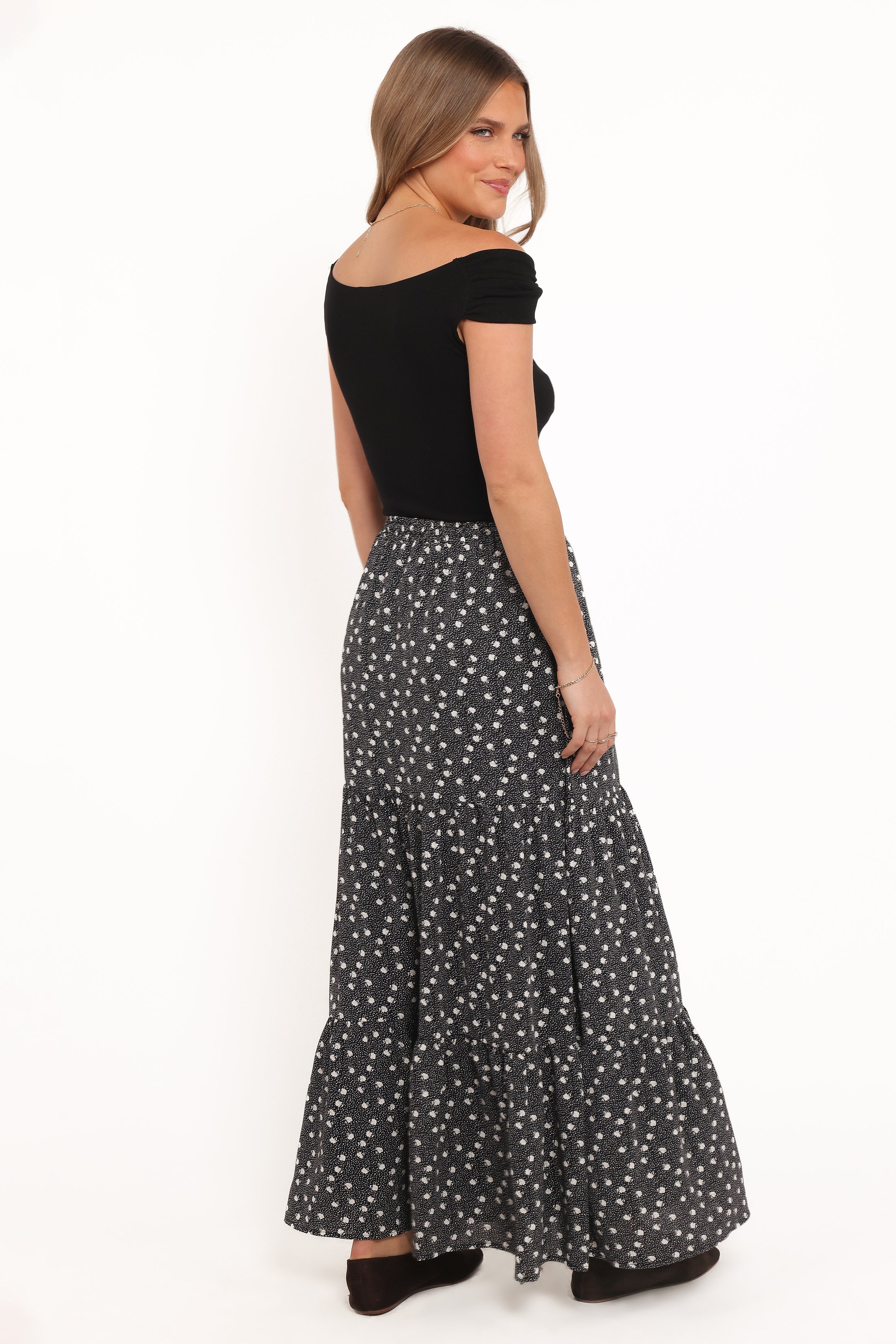 Petal and Pup USA BOTTOMS Vincent Tier Maxi Skirt - Black Floral
