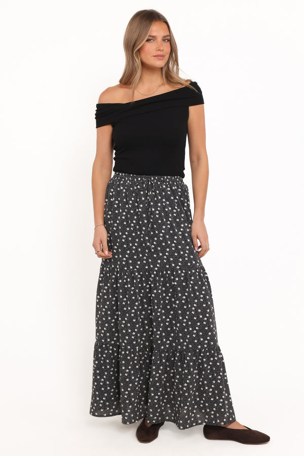 Petal and Pup USA BOTTOMS Vincent Tier Maxi Skirt - Black Floral