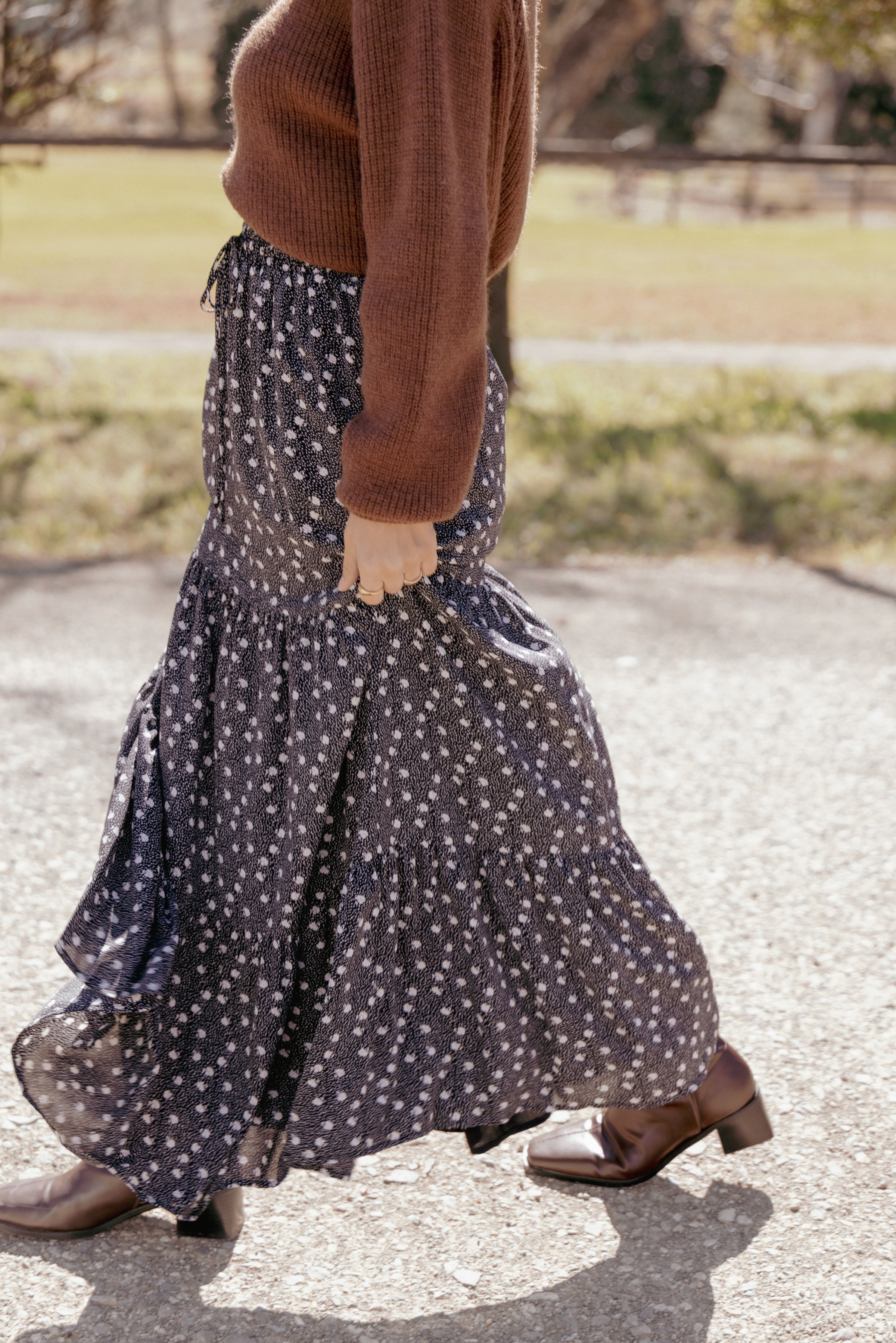 Petal and Pup USA BOTTOMS Vincent Tier Maxi Skirt - Black Floral