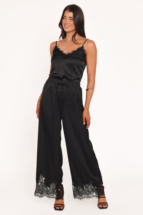 Petal and Pup USA BOTTOMS Viola Drawstring Wide Leg Pant - Black