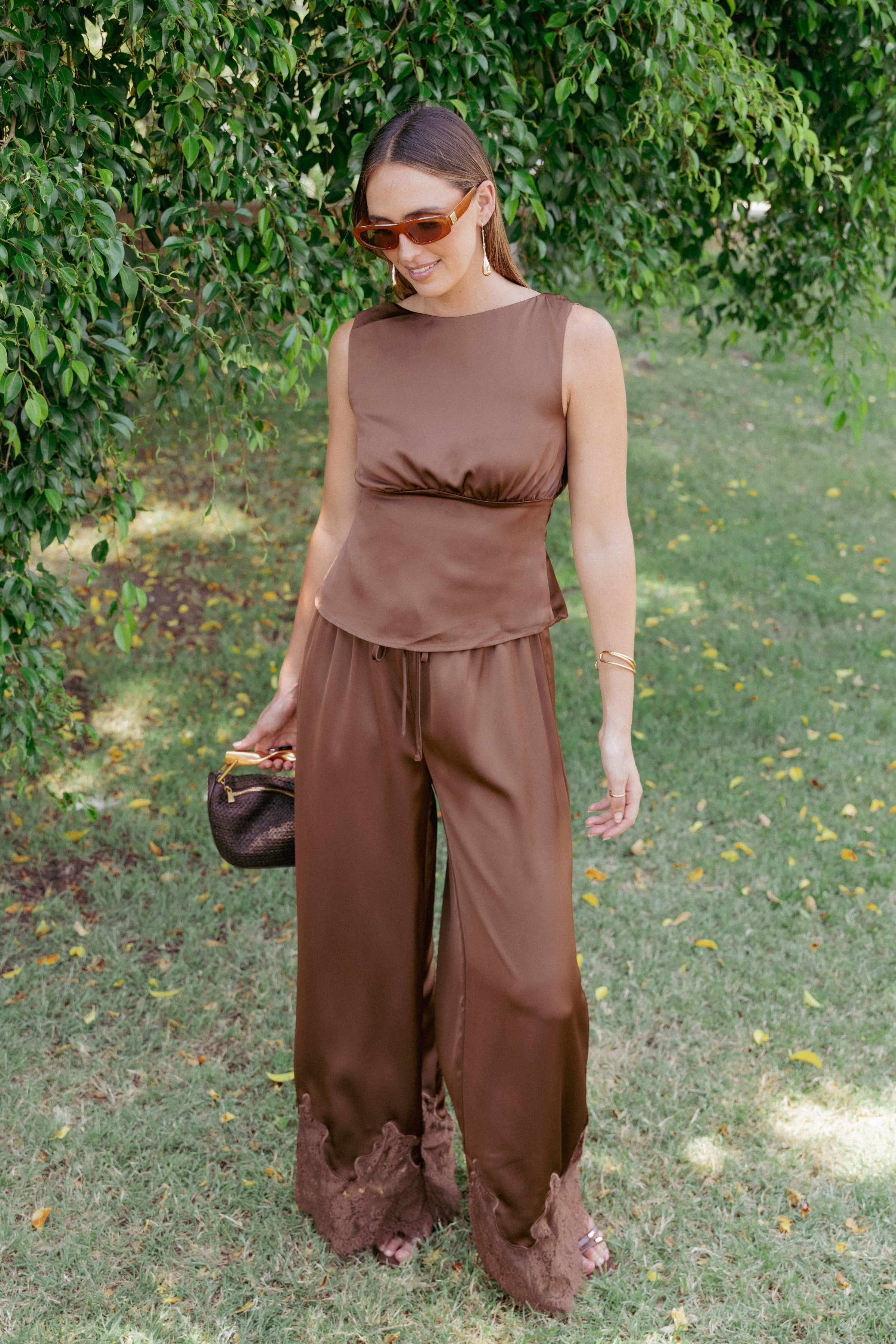 Petal and Pup USA BOTTOMS Viola Drawstring Wide Leg Pant - Chocolate