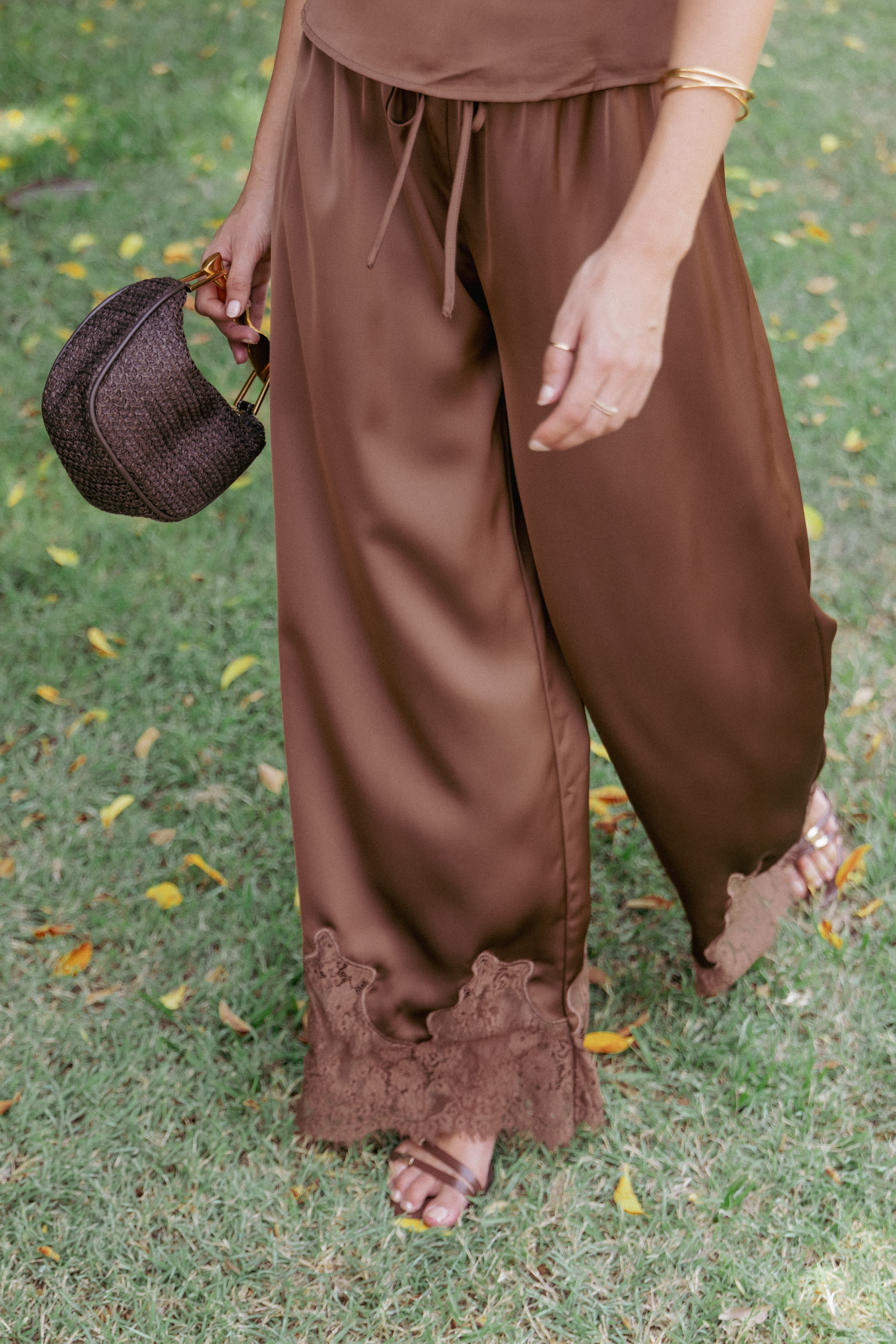 Viola Drawstring Wide Leg Pant - Chocolate | Petal & Pup USA
